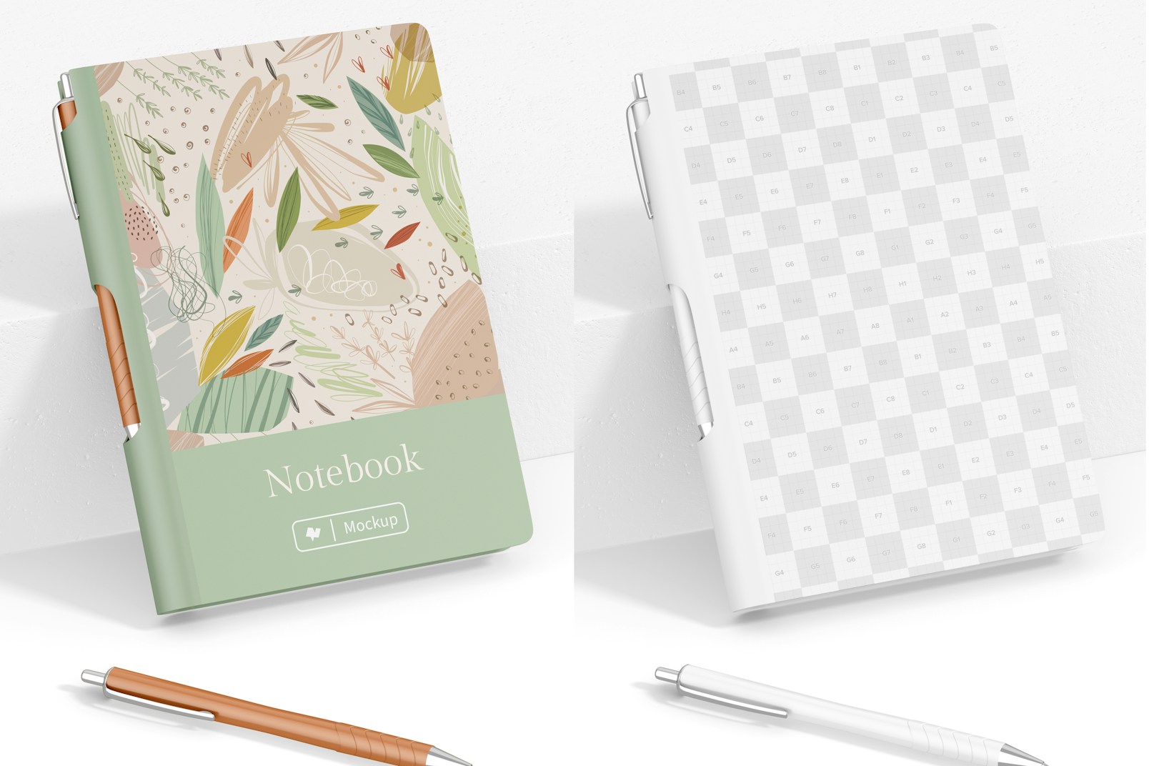 Notebook with Lateral Pen Holder Mockup, Leaned