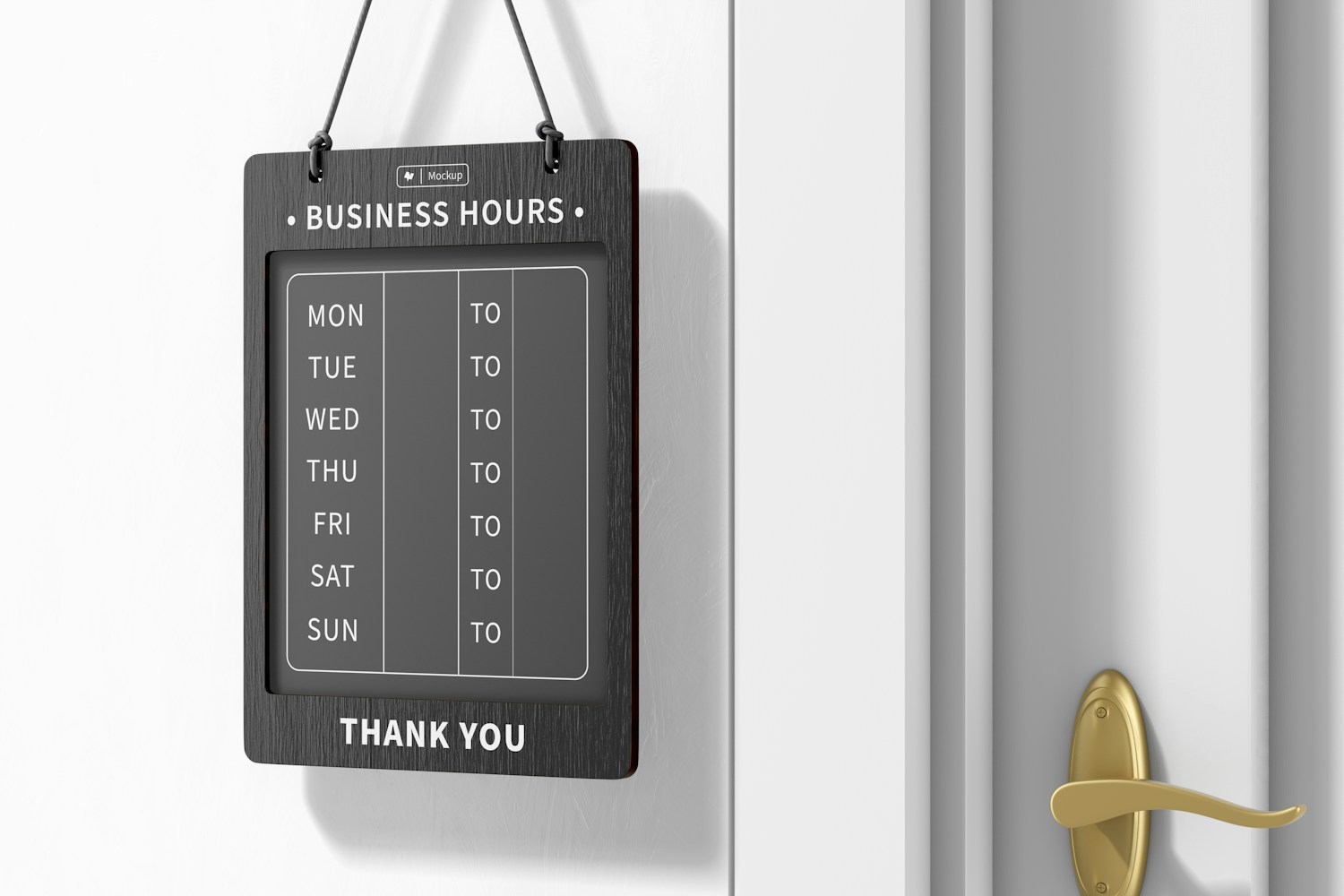 Business Hours Board Mockup, Right View Business Hours Board Mockup, Right View
