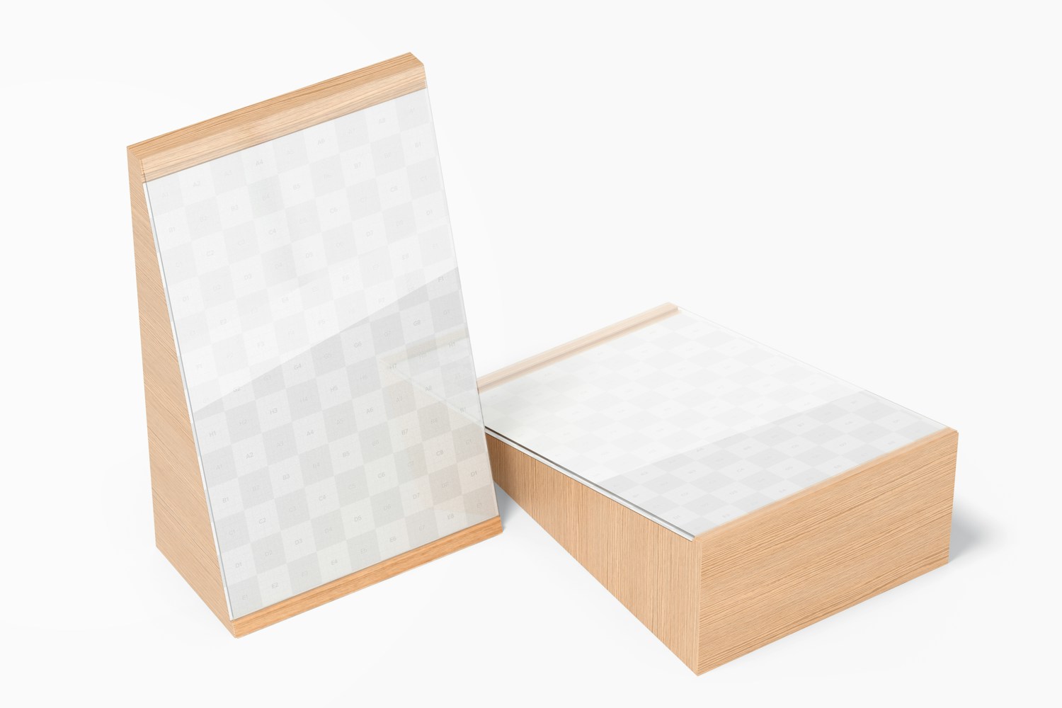 Wood Card Frame Holders Mockup, Perspective