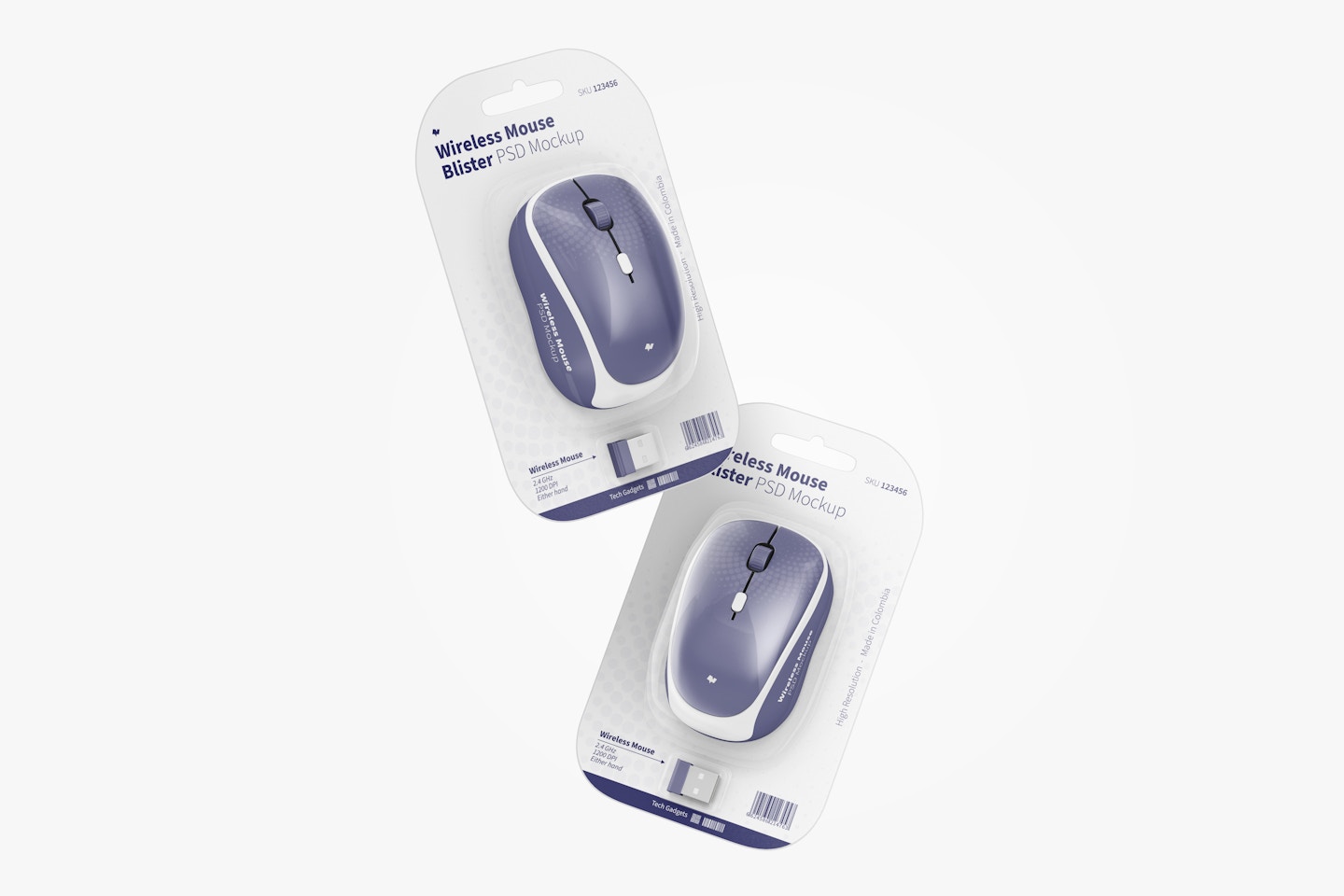 Wireless Mouse Blisters Mockup, Floating