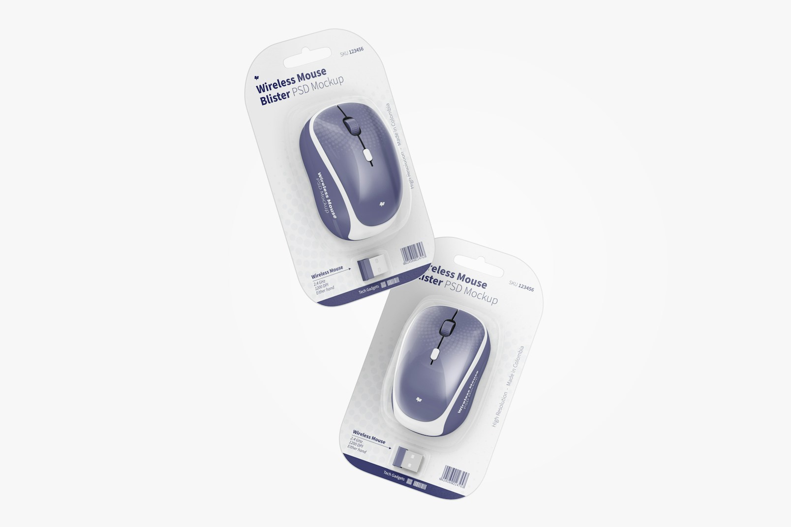 Wireless Mouse Blisters Mockup, Floating