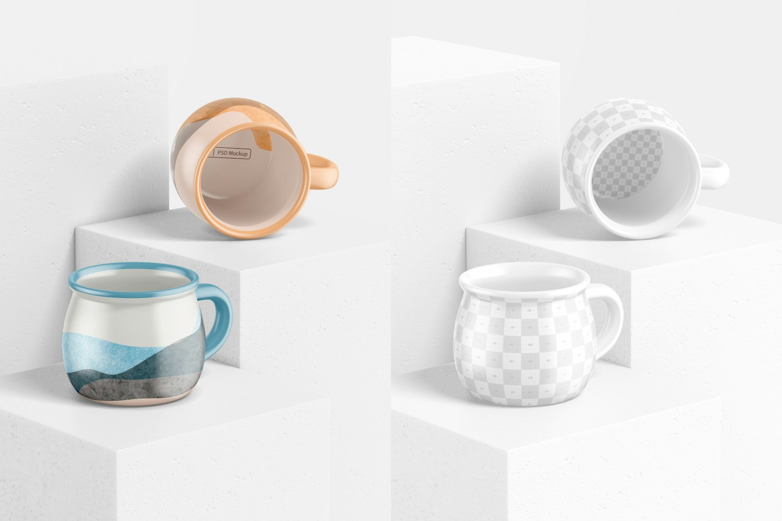 Round Enamel Cup Mockup, Standing and Dropped