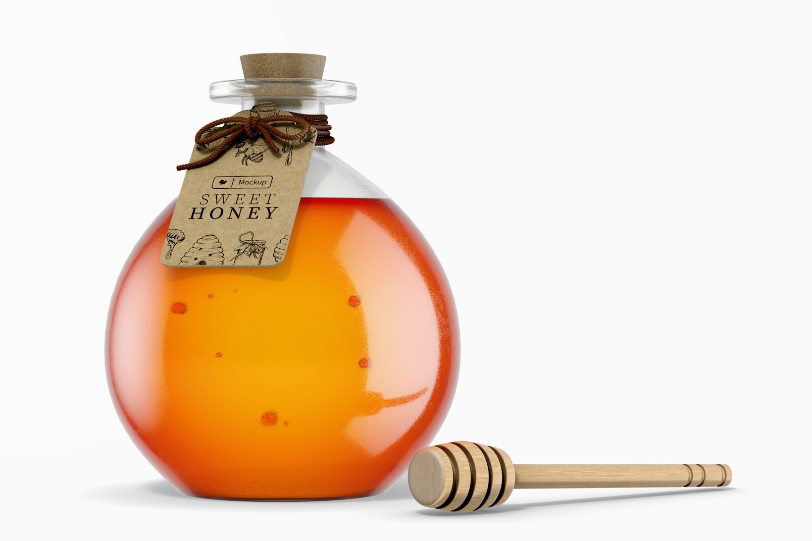 Round Honey Glass Bottle Mockup