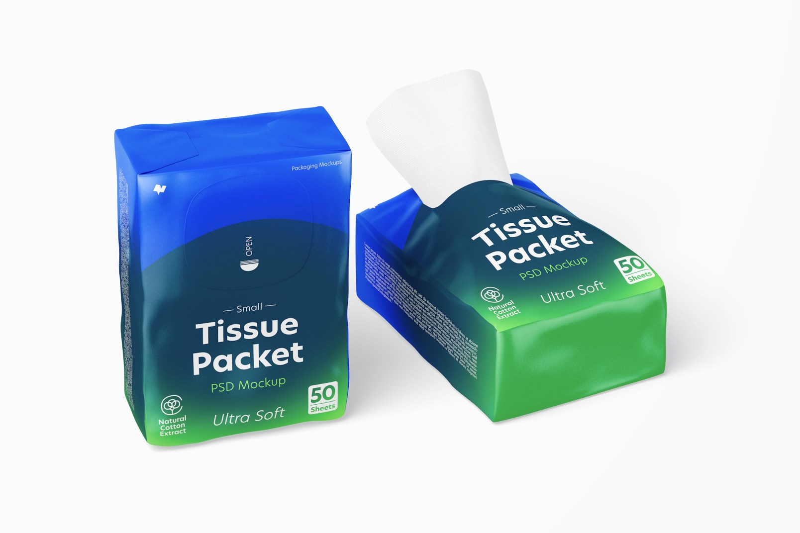 Small Tissue Packets Mockup, Standing and Dropped