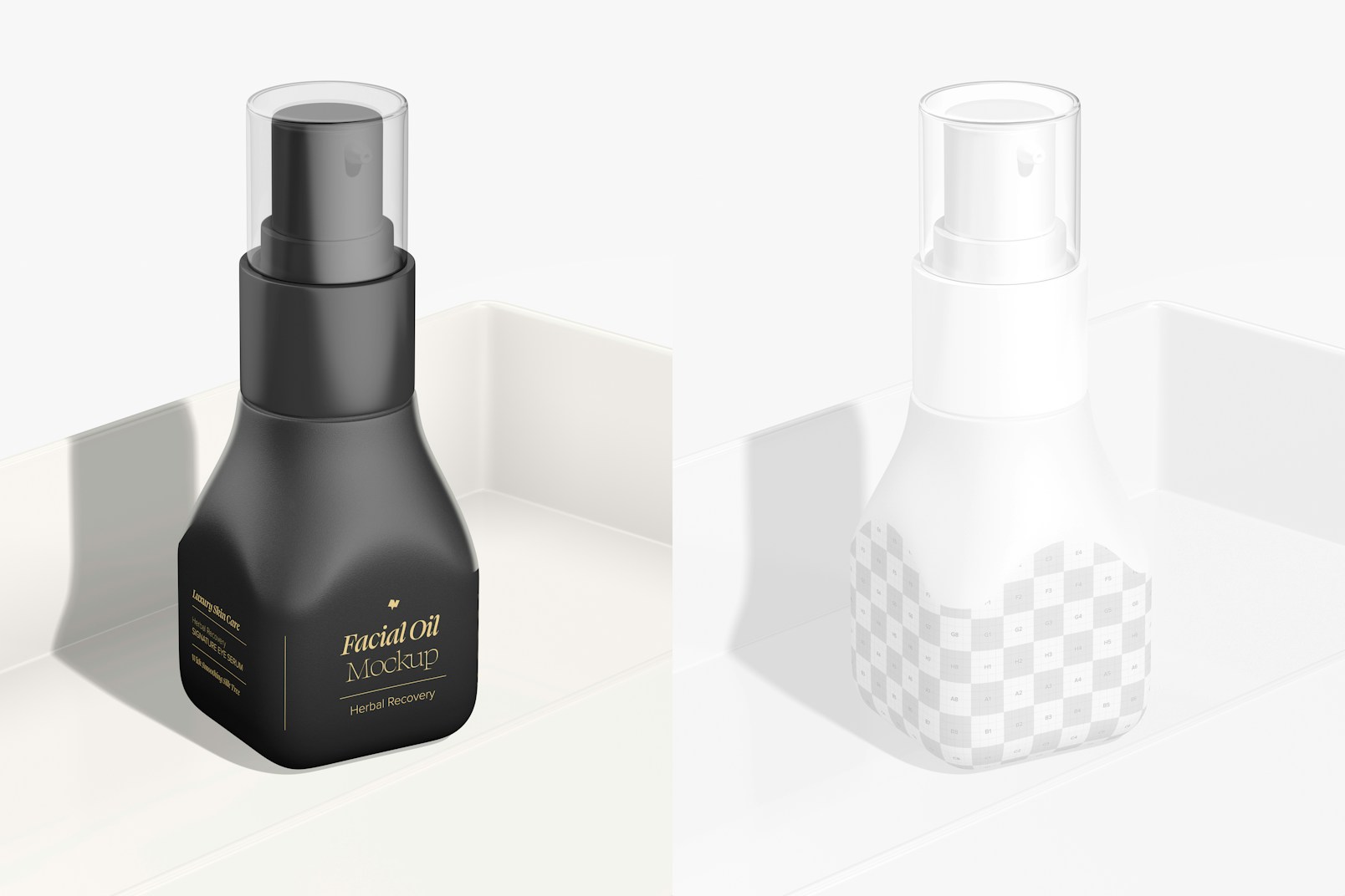 Small Facial Oil Bottle Mockup, on Tray