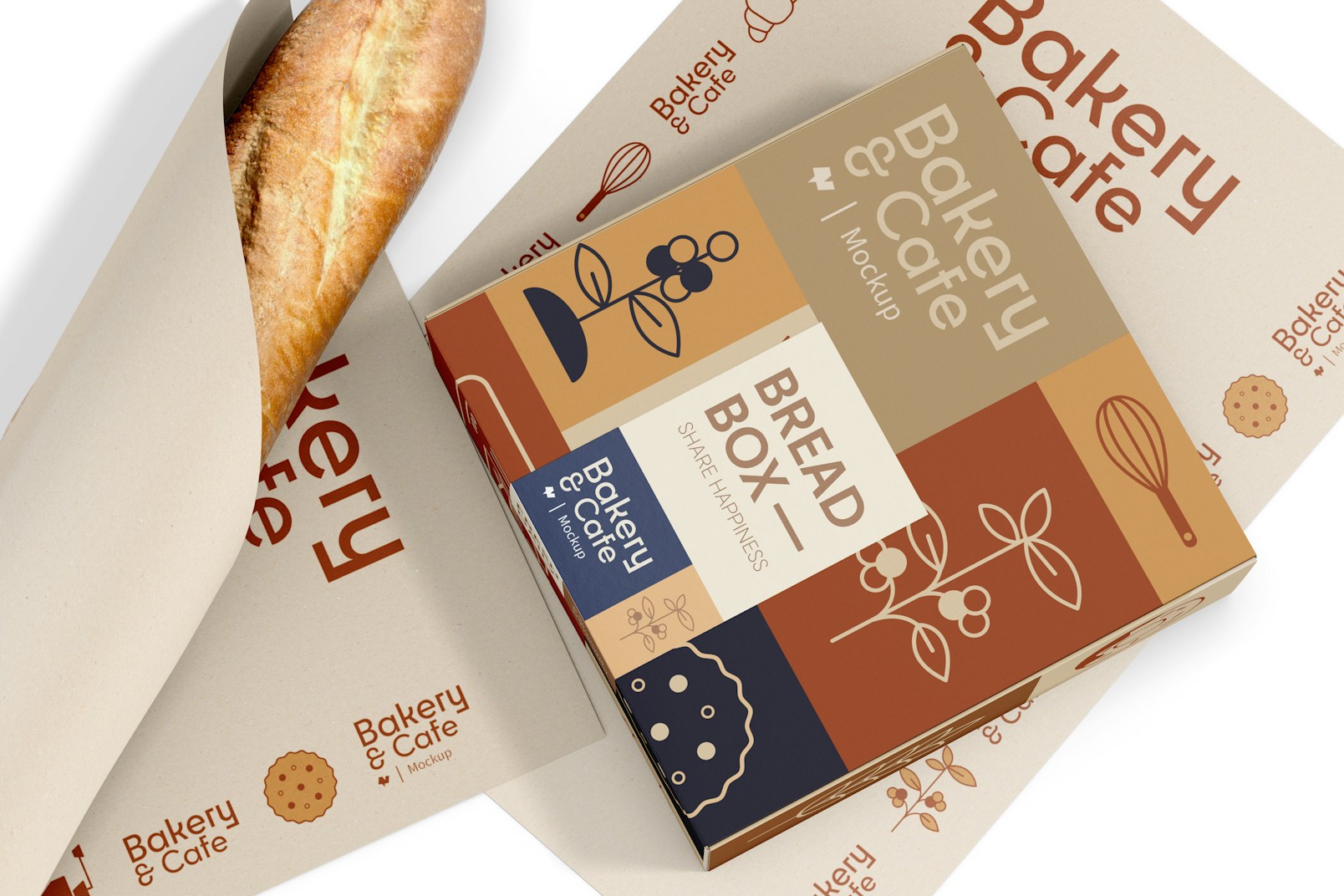 Bread Box with Label Mockup, Top View