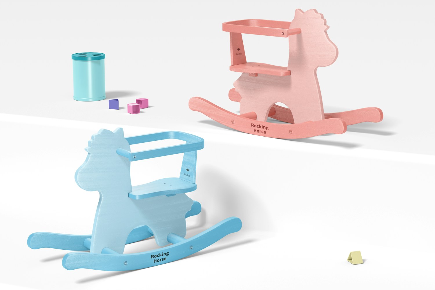 Baby Wooden Rocking Horses Mockup, Perspective