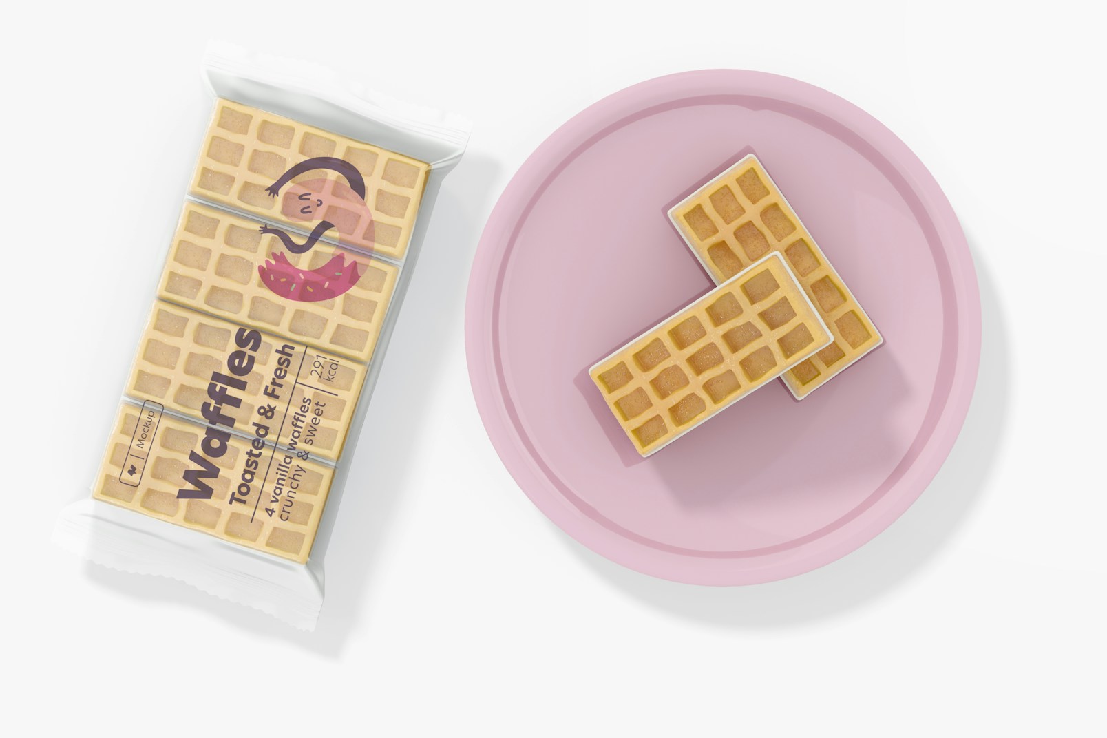 Waffles Packaging with a Plate Mockup