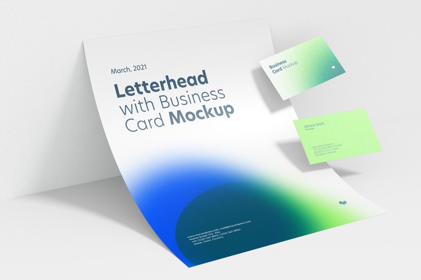 Letterhead with Business Card Mockup, Leaned