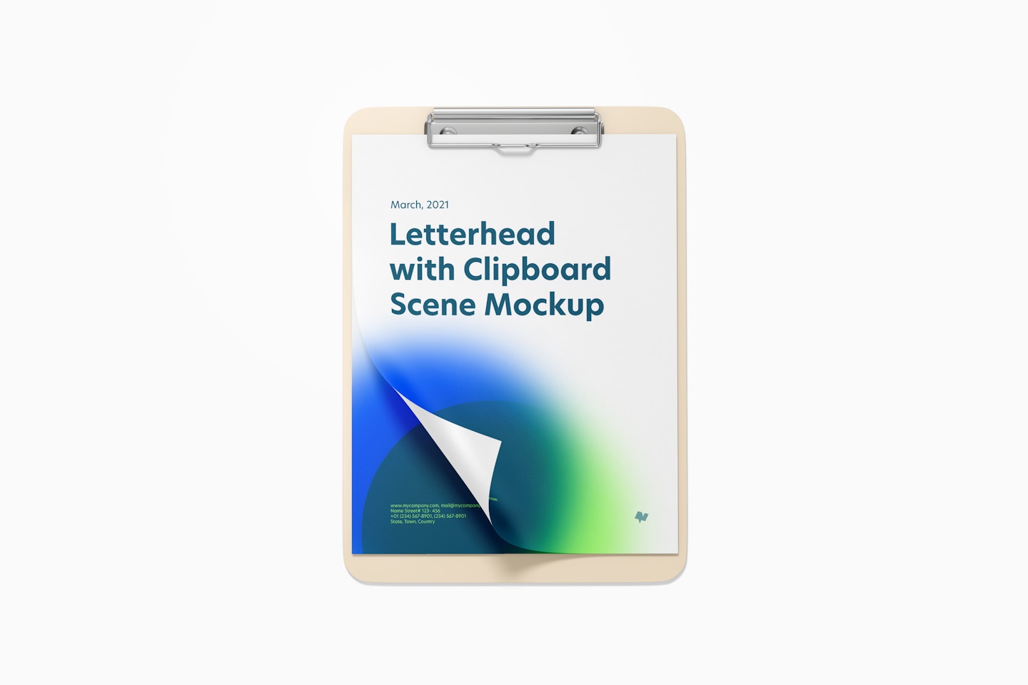 Letterhead with Clipboard Scene Mockup, Front View
