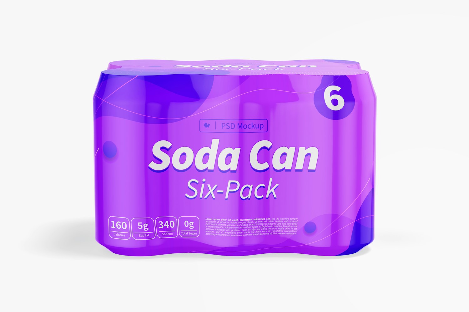 Soda Can Six-Pack Mockup, Front View