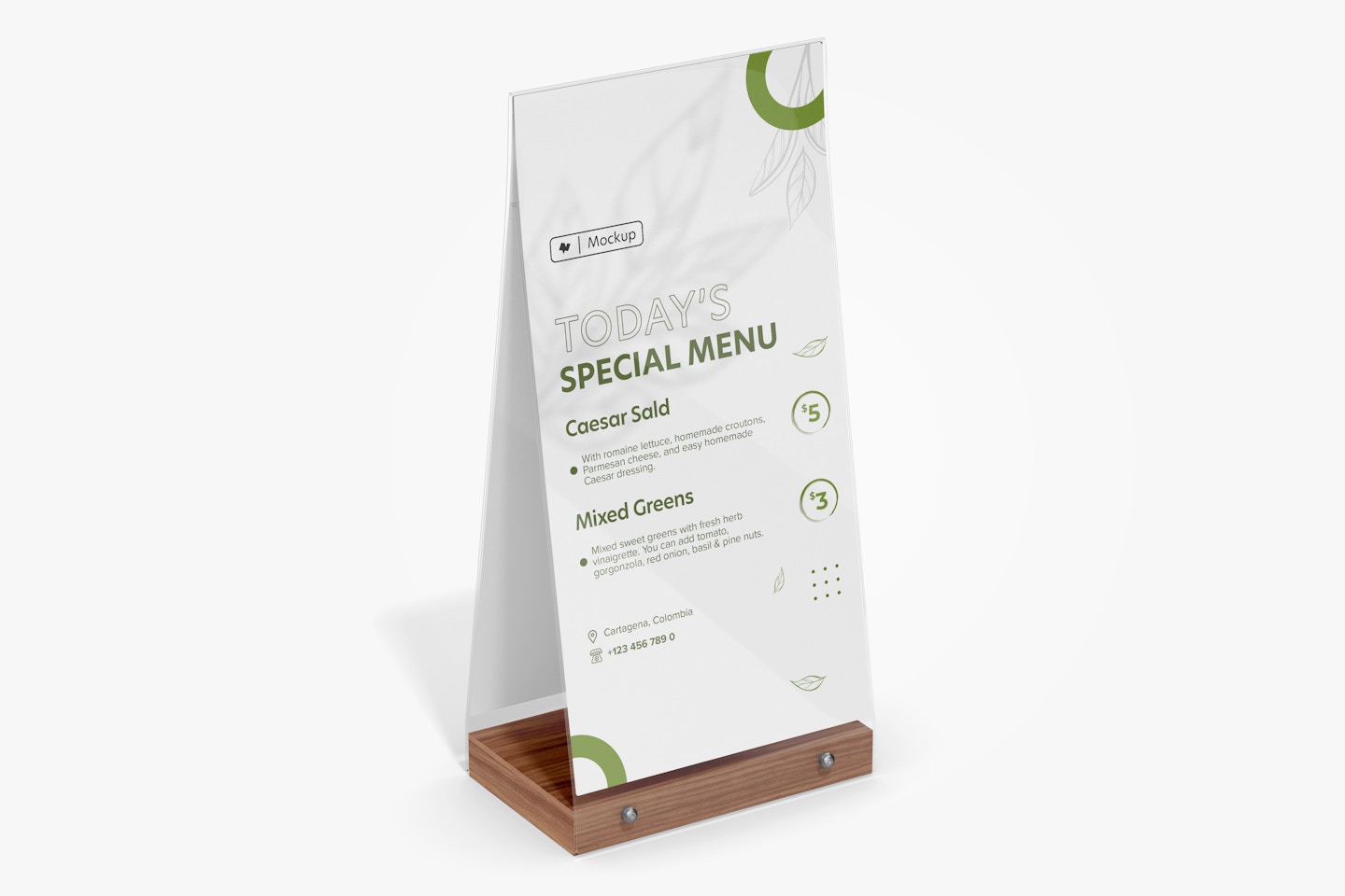 Double-Sided Display Menu Holder Mockup, Perspective
