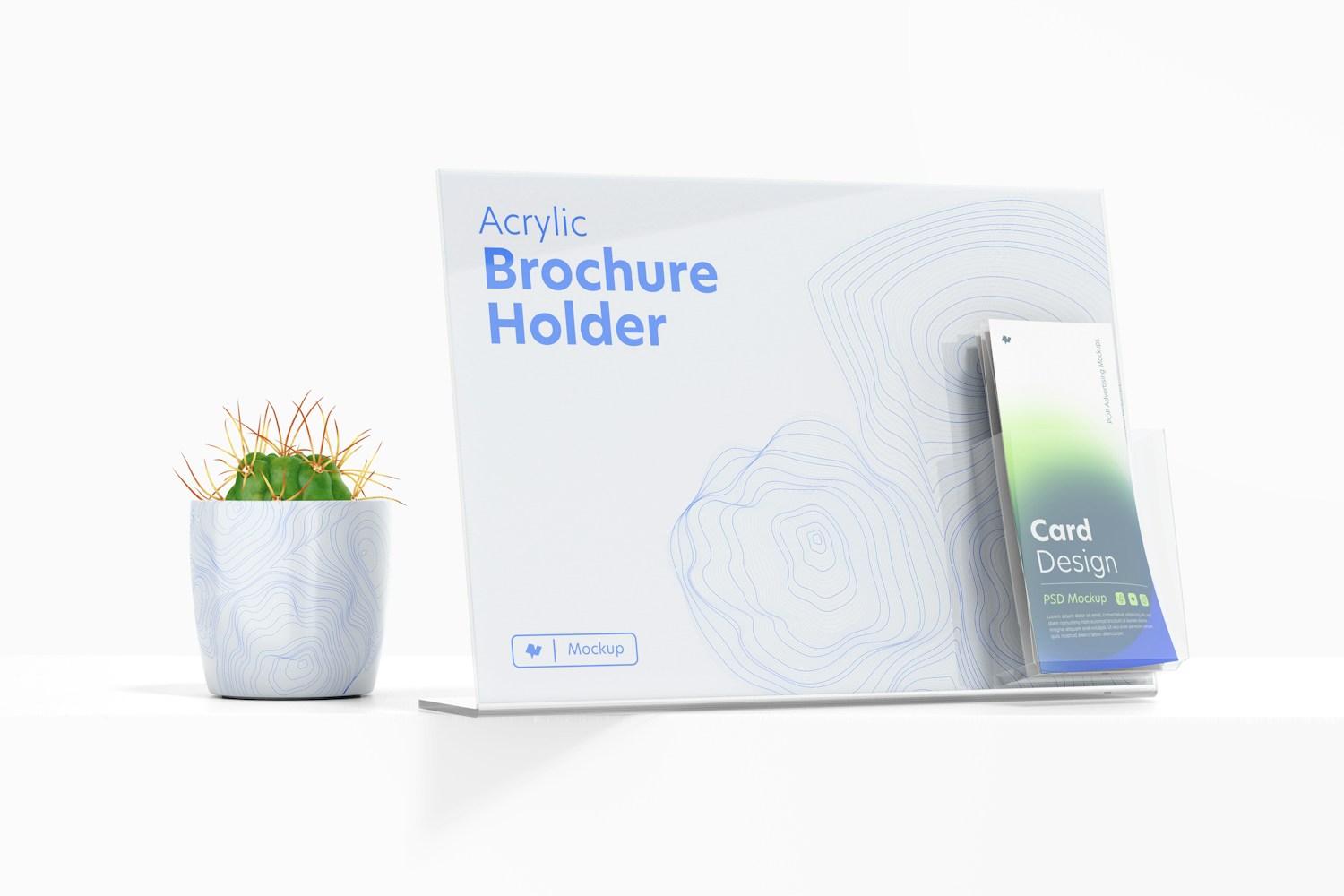 Acrylic Brochure Holder with Plant Pot Mockup