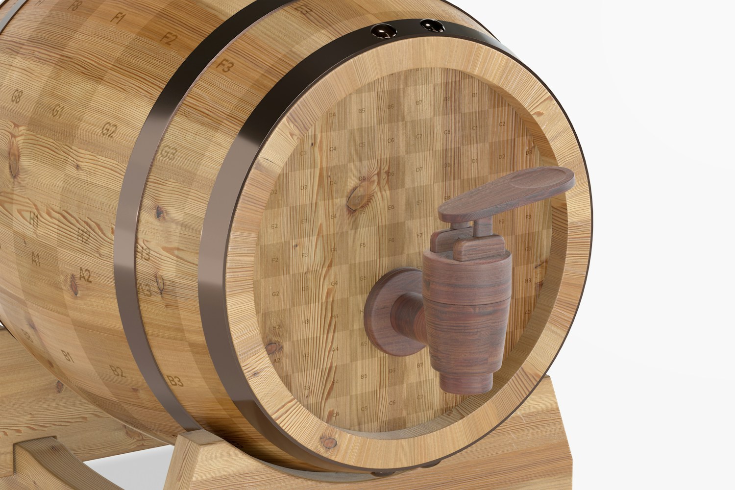 Wooden Barrel on Stand Mockup, Close-Up