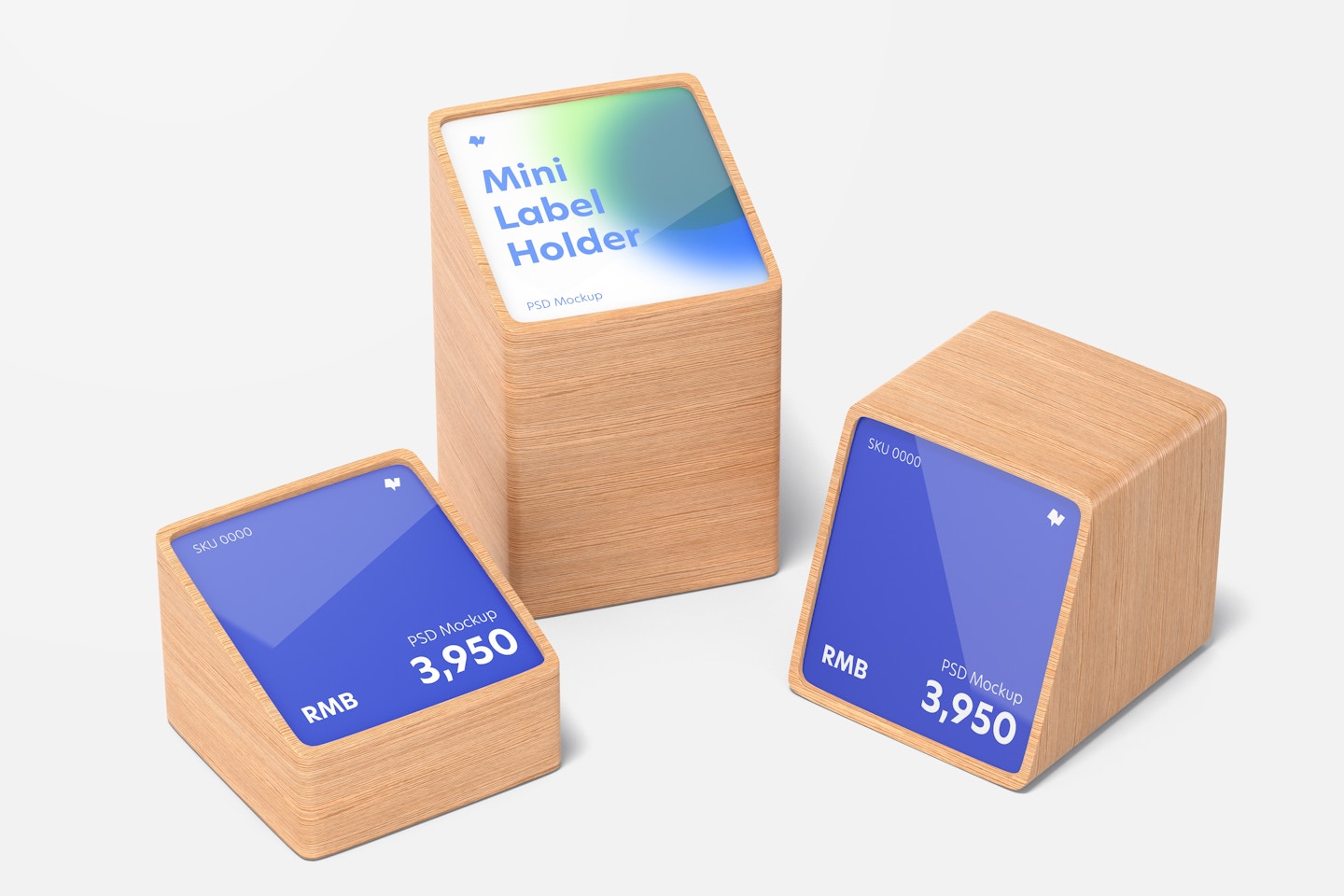Wood Mini Price Label Holders Mockup, Front View