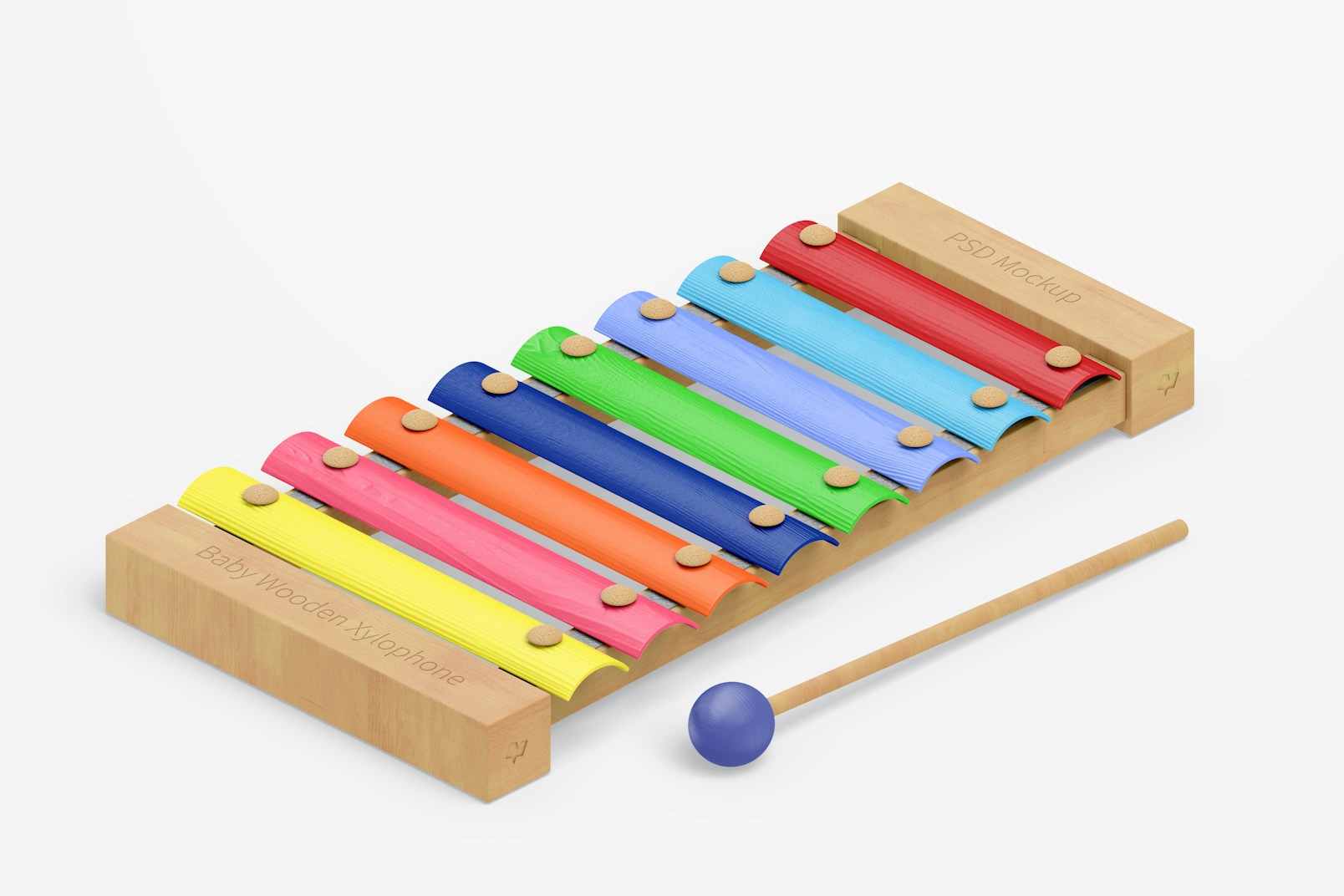 Baby Wooden Xylophone Mockup, Isometric Right View