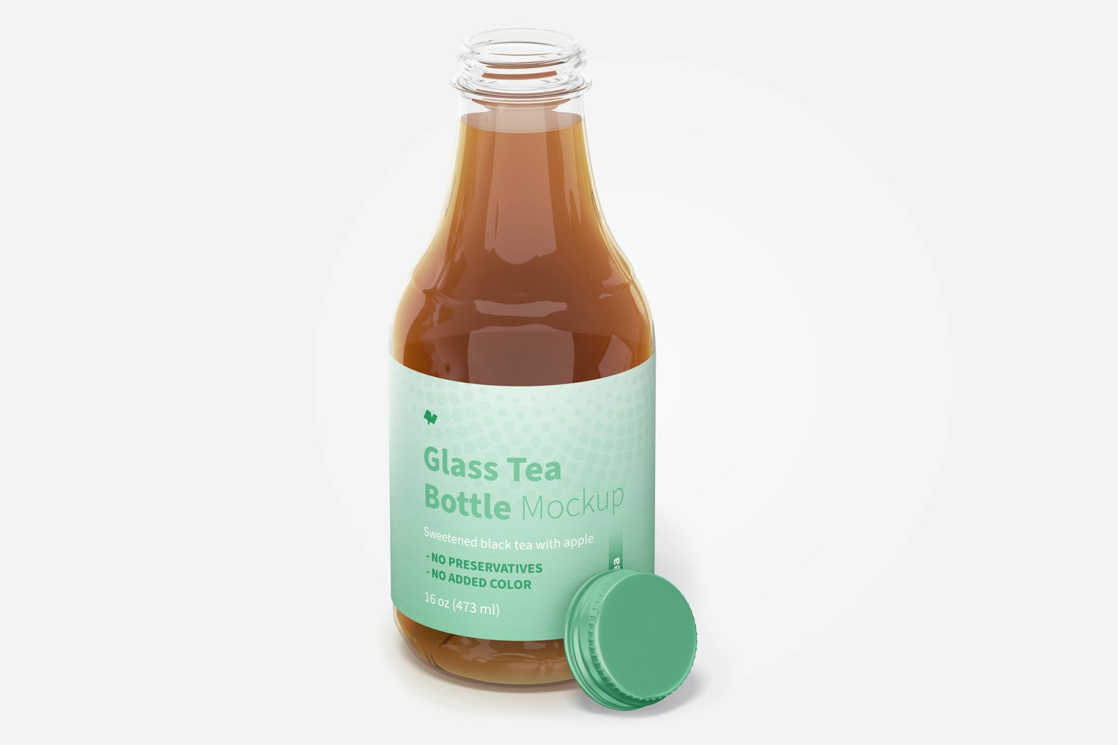 16 oz Glass Tea Bottle Mockup, Opened