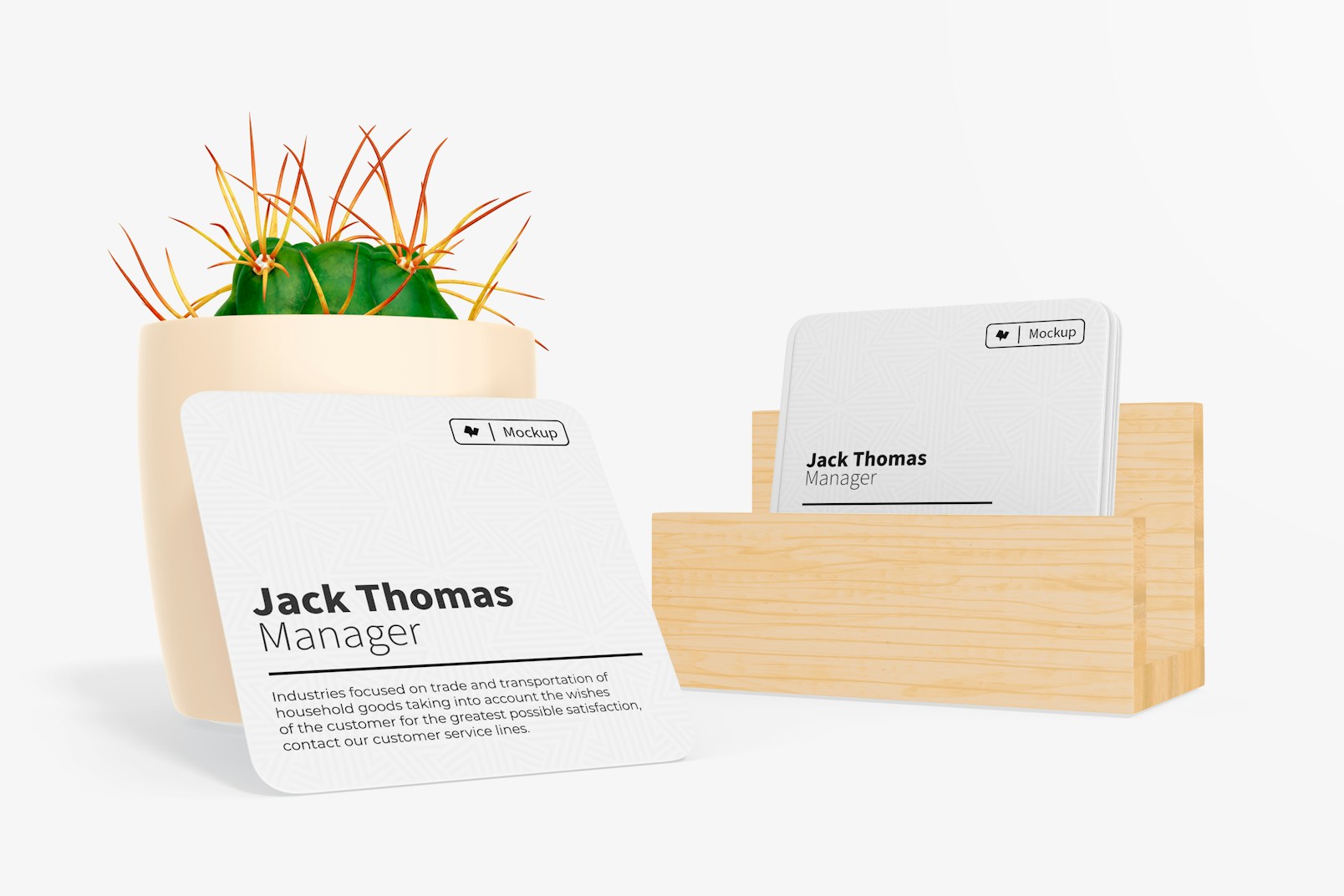 Round Edges Square Business Cards Mockup, Right View