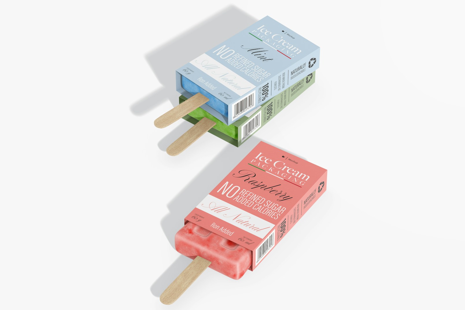 Rectangular Paper Popsicle Packaging Mockup, Stacked