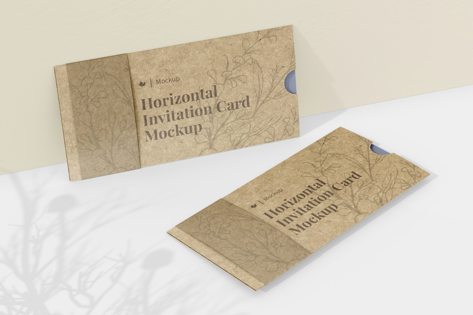 Horizontal Invitation Cards Mockup, Leaned and Dropped