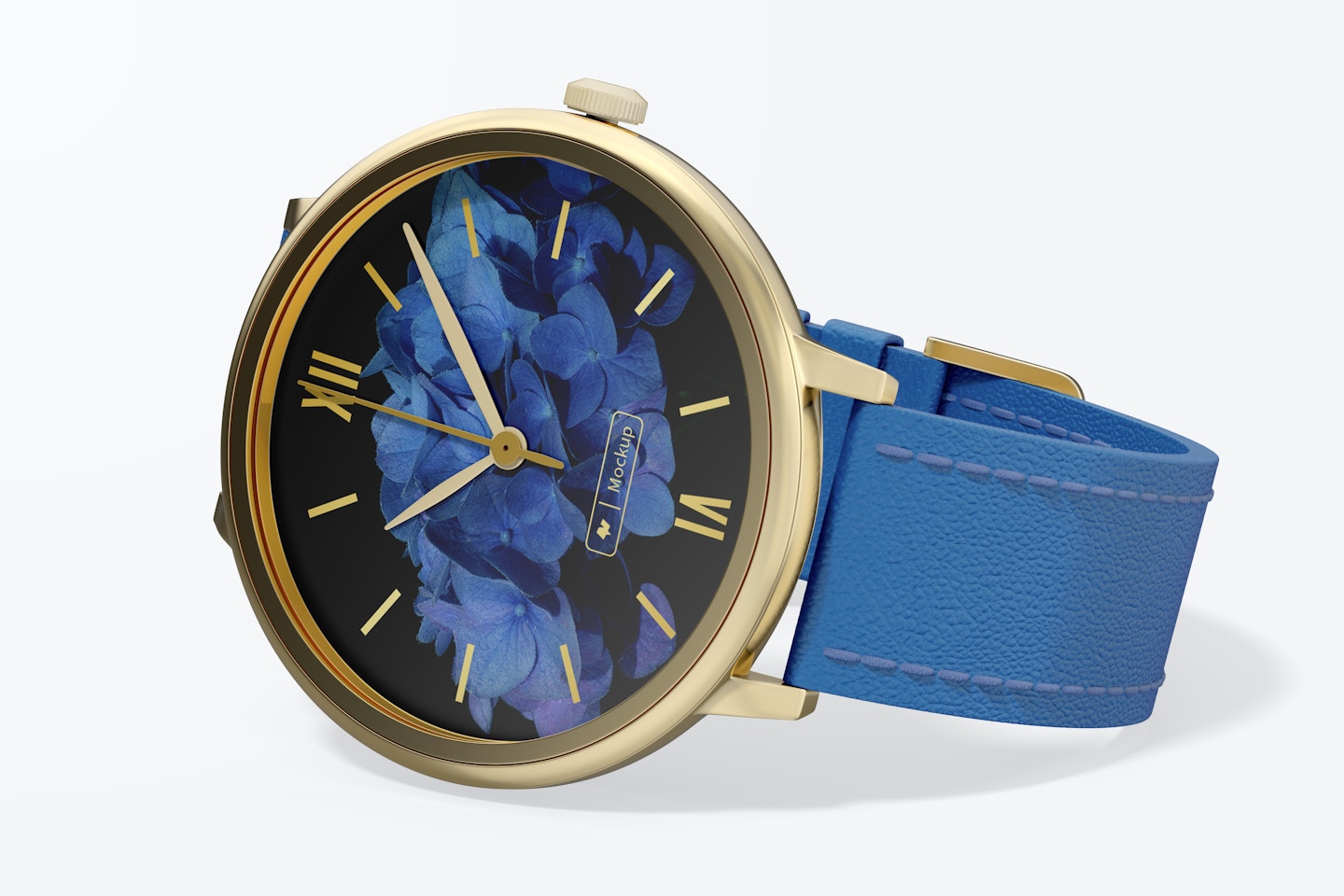 Woman Watch with Leather Band Mockup, Perspective View