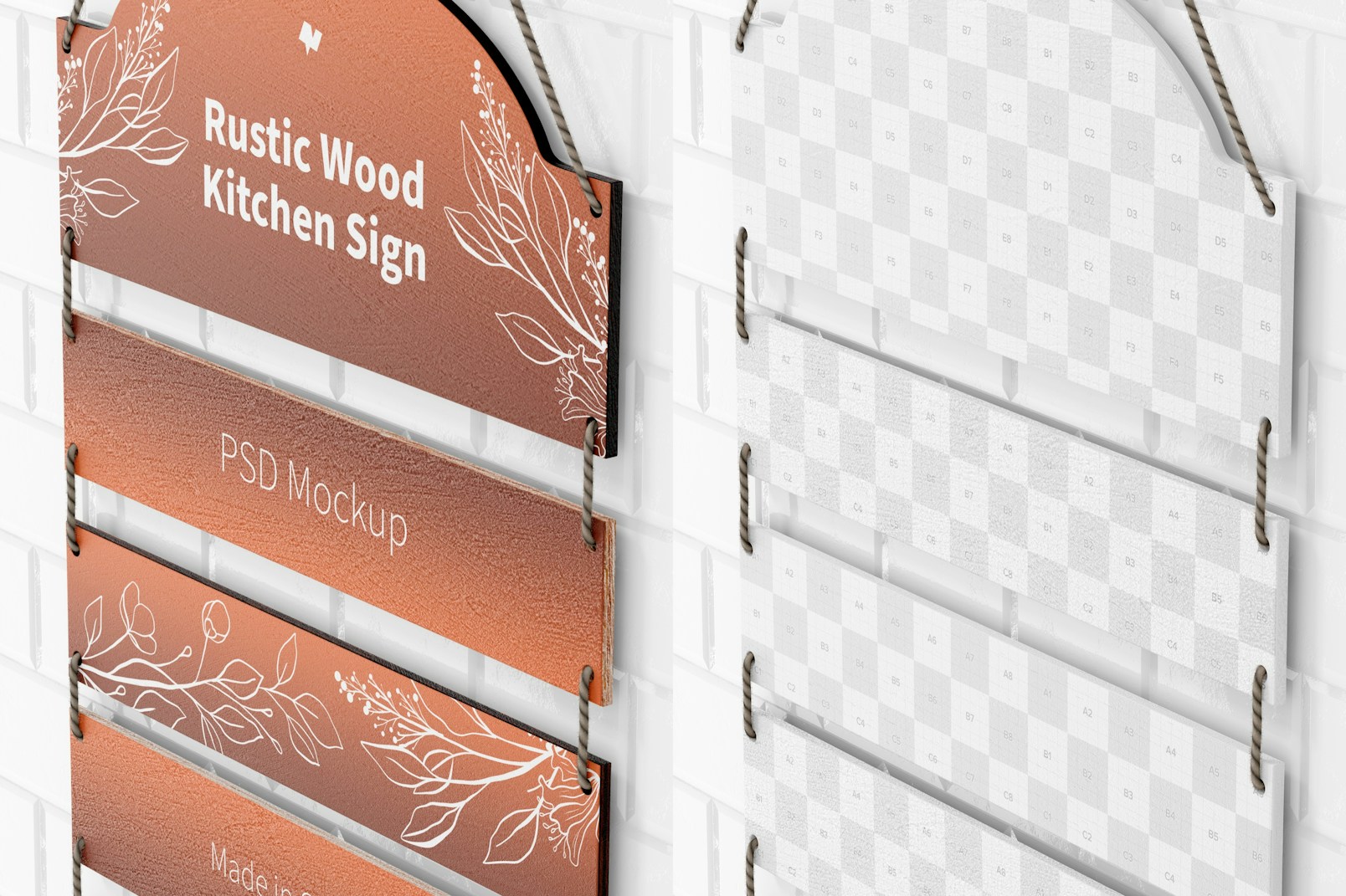 Rustic Wood Kitchen Sign  Mockup, Close Up