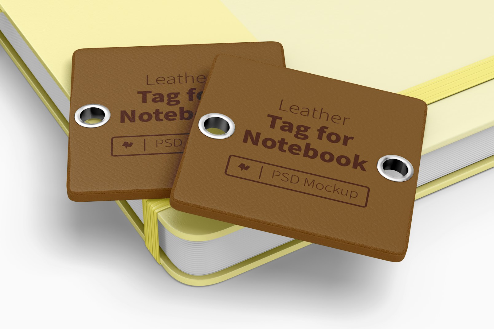 Leather Tag For Notebook Mockup, Stacked