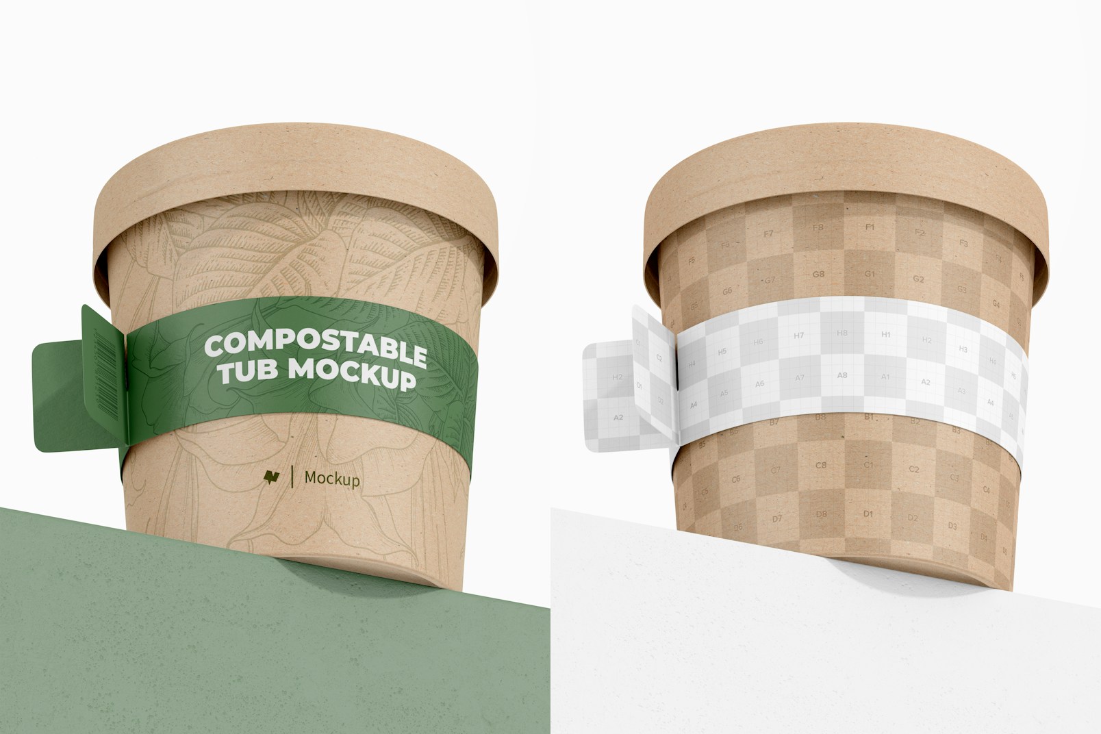Compostable Tub with Label Mockup, Low Angle View