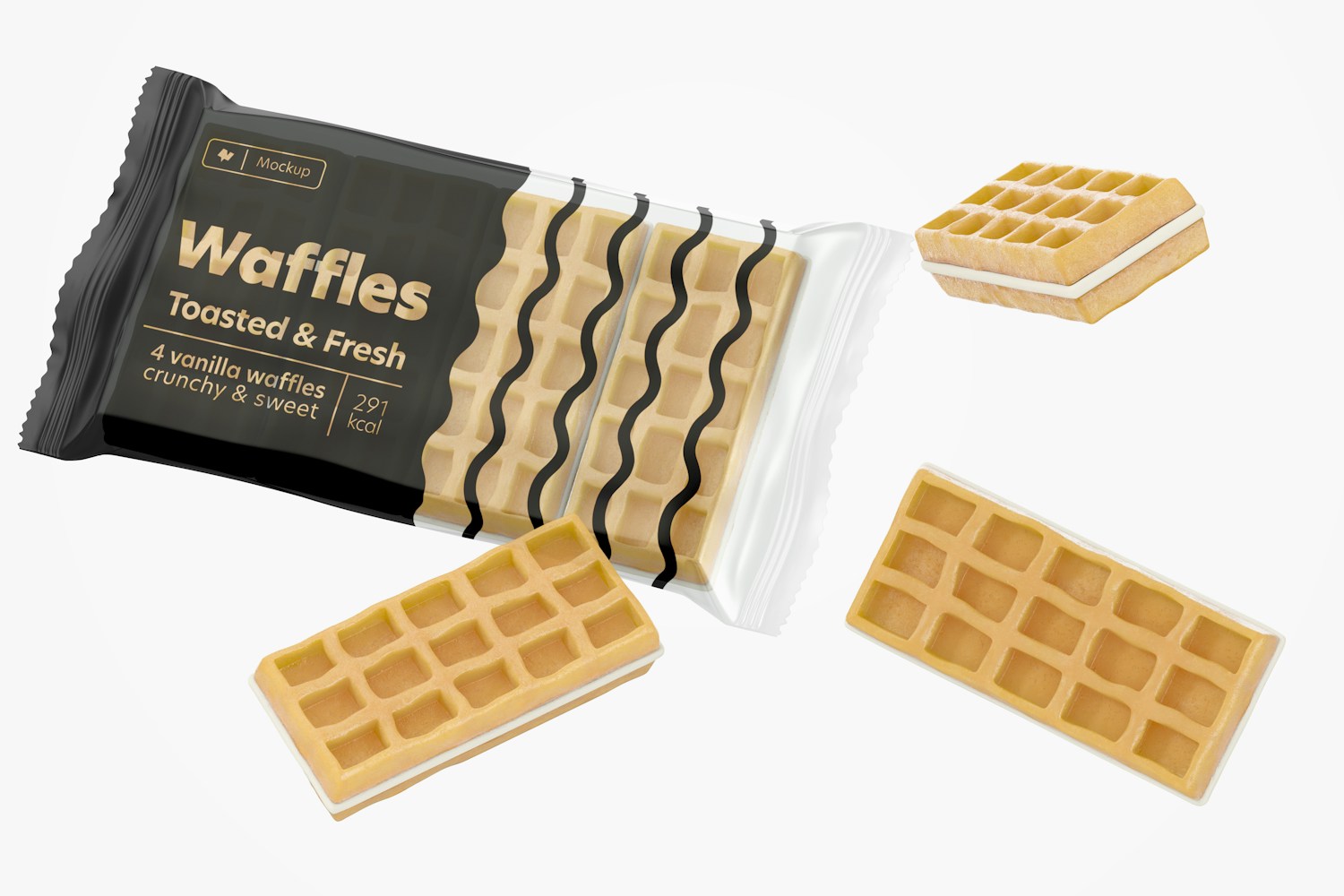Waffles Packaging Mockup, Floating