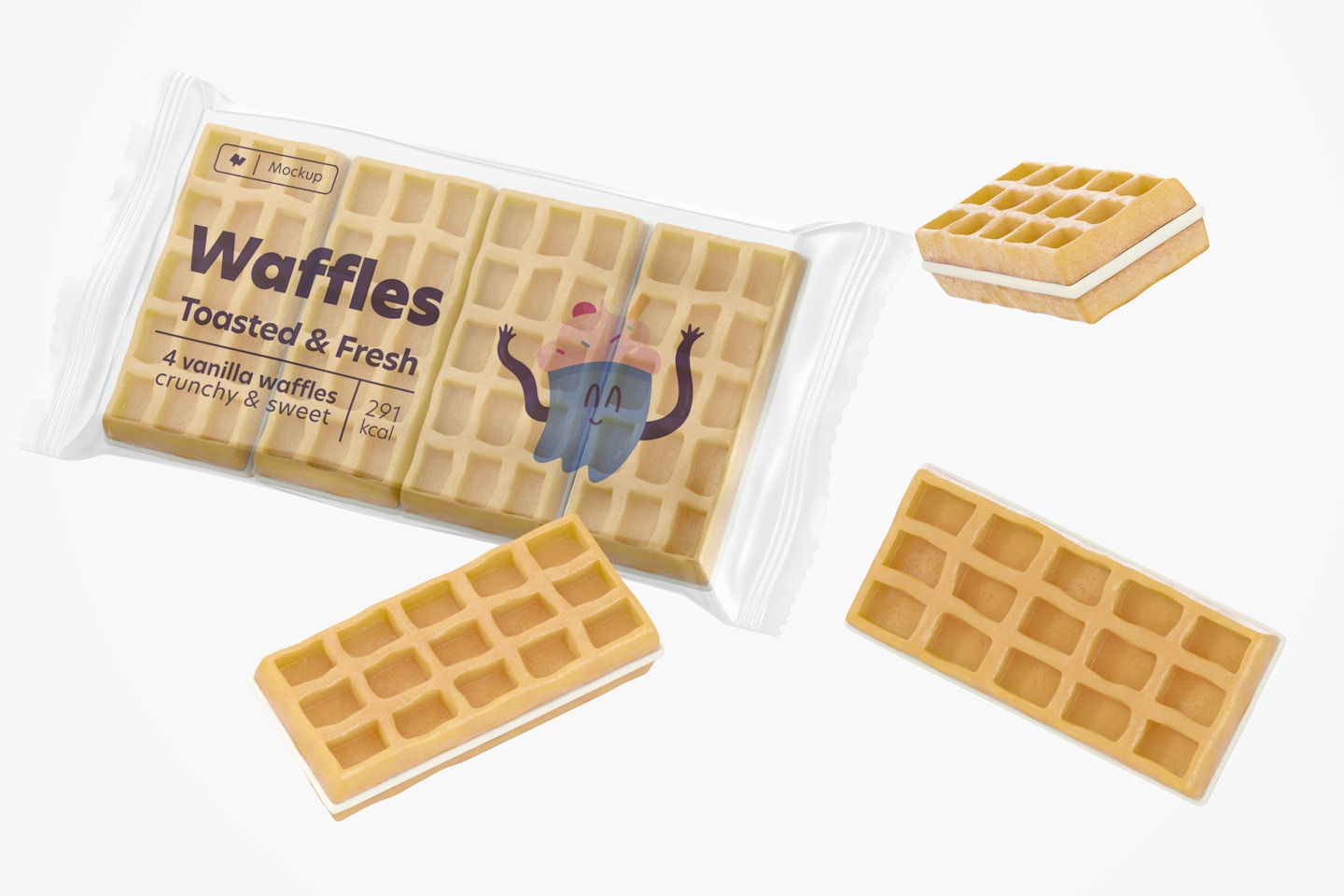Waffles Packaging Mockup, Floating