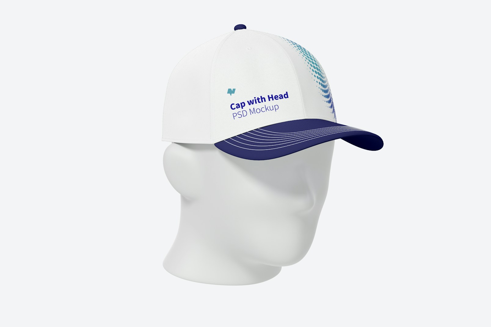 Cap with Head Mockup, 3/4 Front Left View