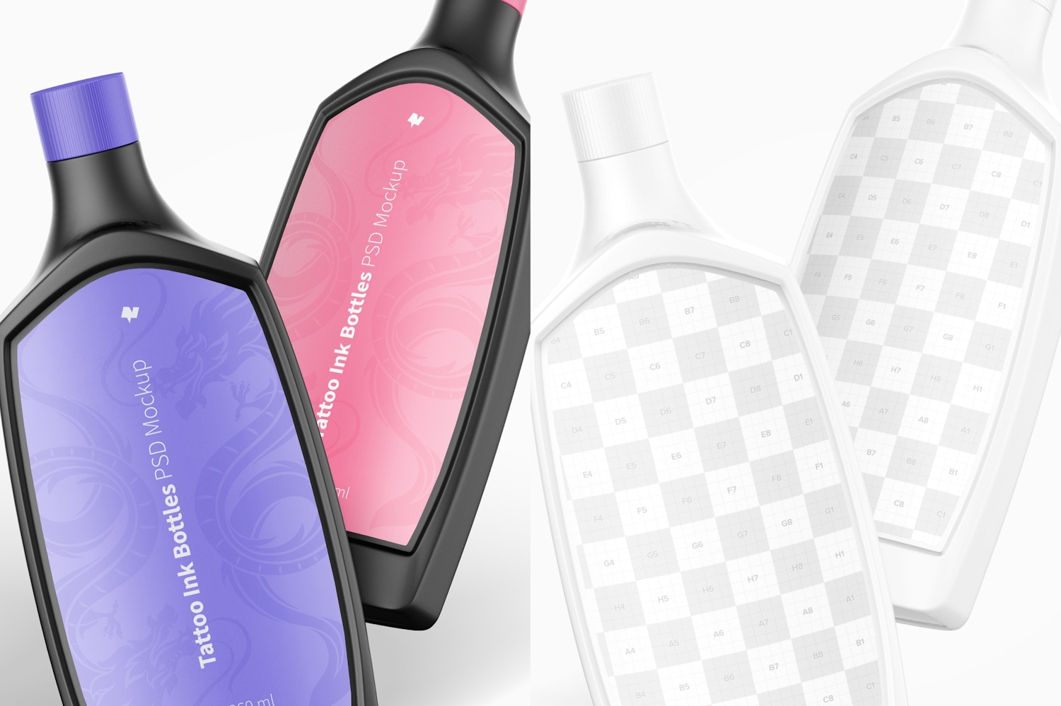 12.2 oz Tattoo Ink Bottles Mockup, Close-up 12.2 oz Tattoo Ink Bottles Mockup, Close-up