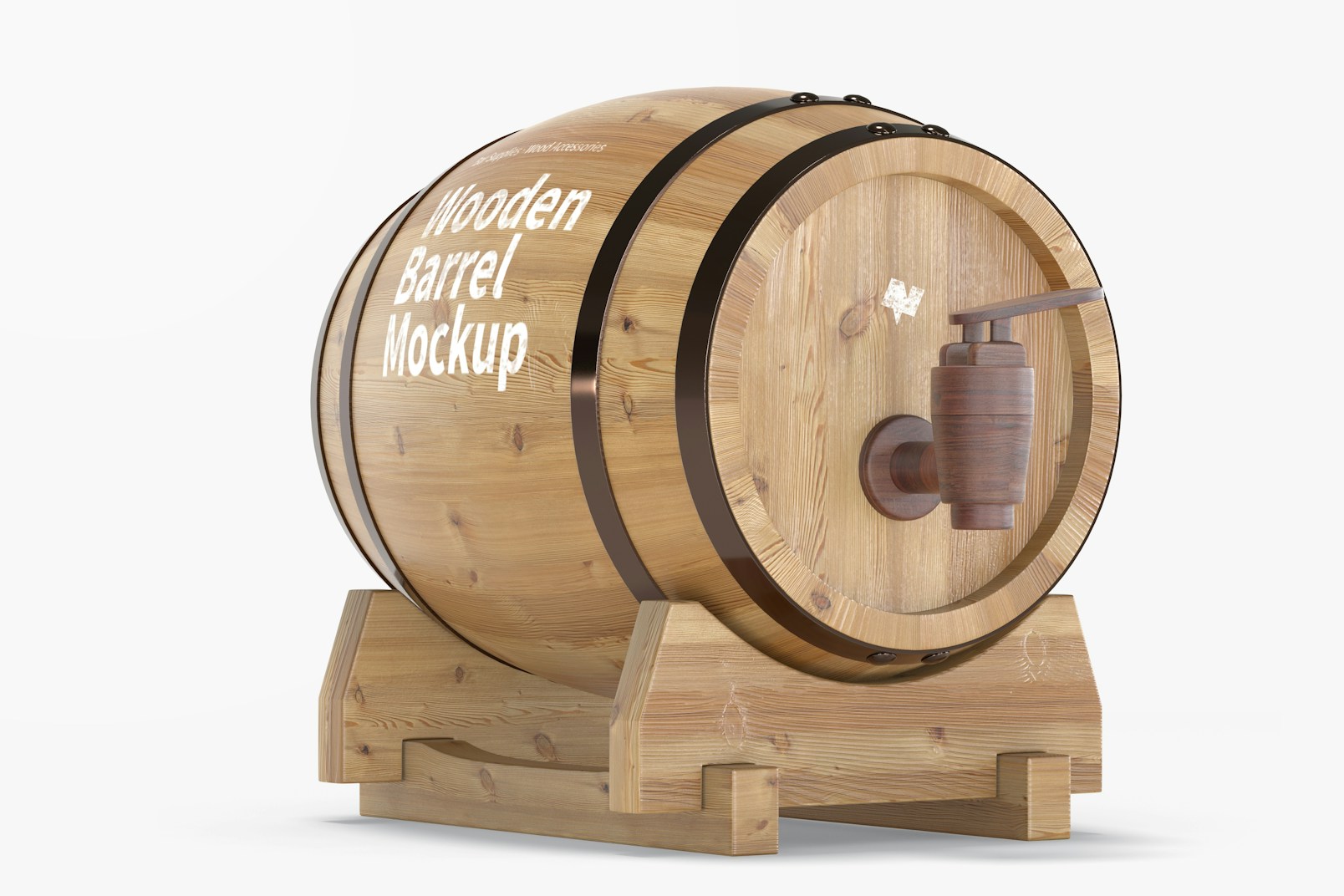 Wooden Barrel on Stand Mockup, Left View