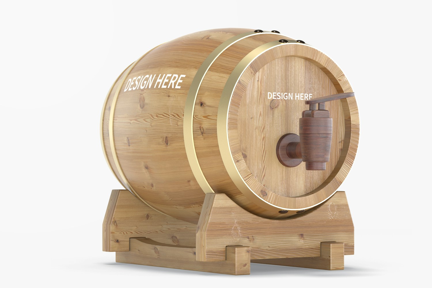 Wooden Barrel on Stand Mockup, Left View