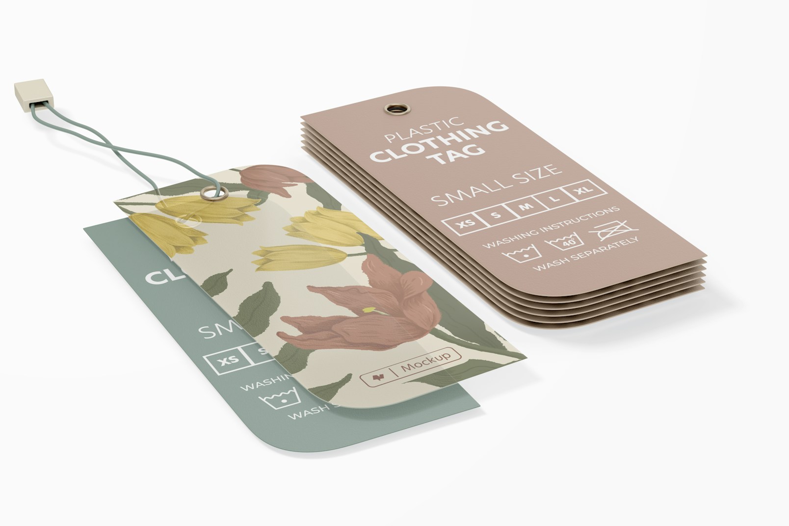 Double Plastic Clothing Tags Mockup, Stacked