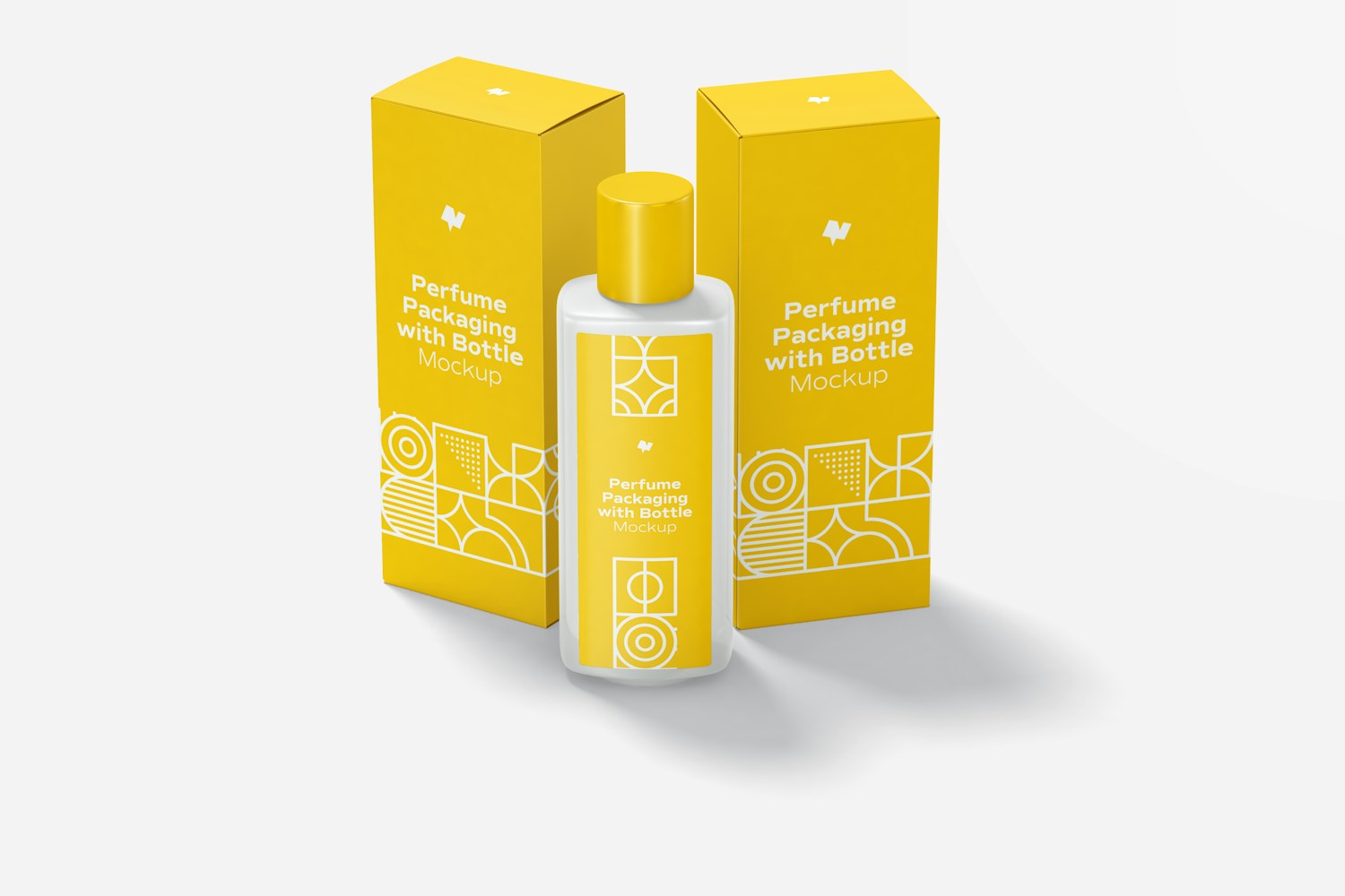 Large Perfume Packaging with Bottle Mockup, Front View