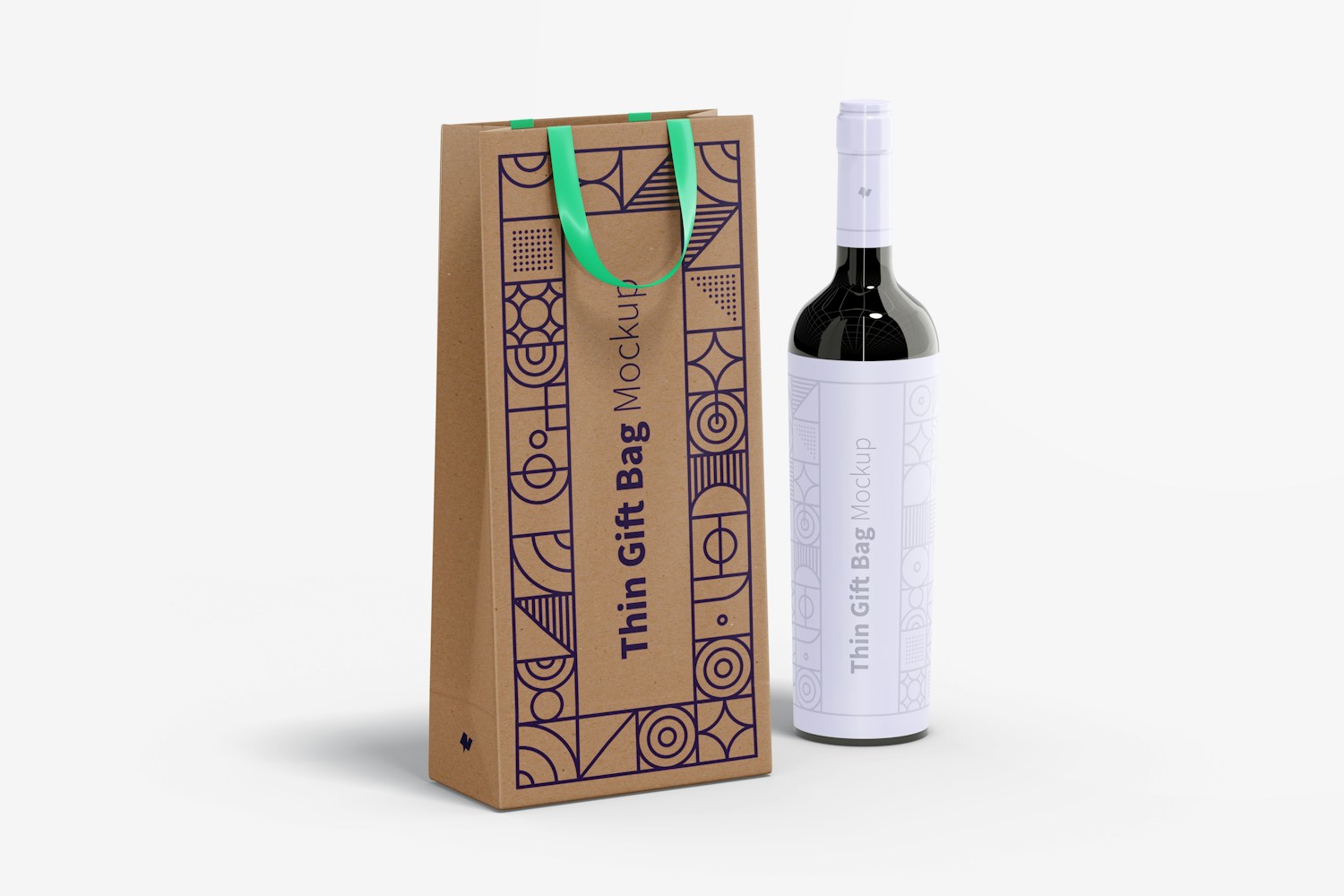 Maqueta de Bolsa Delgada para Regalo con Cinta y Botella de Vino Maqueta de Bolsa Delgada para Regalo con Cinta y Botella de Vino