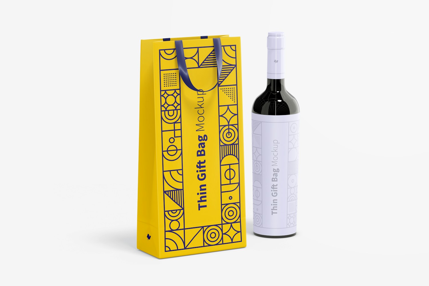 Maqueta de Bolsa Delgada para Regalo con Cinta y Botella de Vino Maqueta de Bolsa Delgada para Regalo con Cinta y Botella de Vino