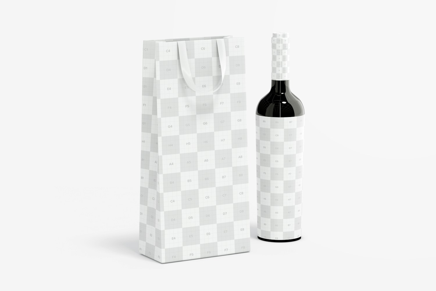 Maqueta de Bolsa Delgada para Regalo con Cinta y Botella de Vino