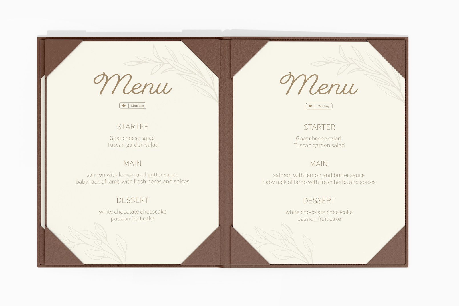 Menu Leather Cover Mockup, Top View