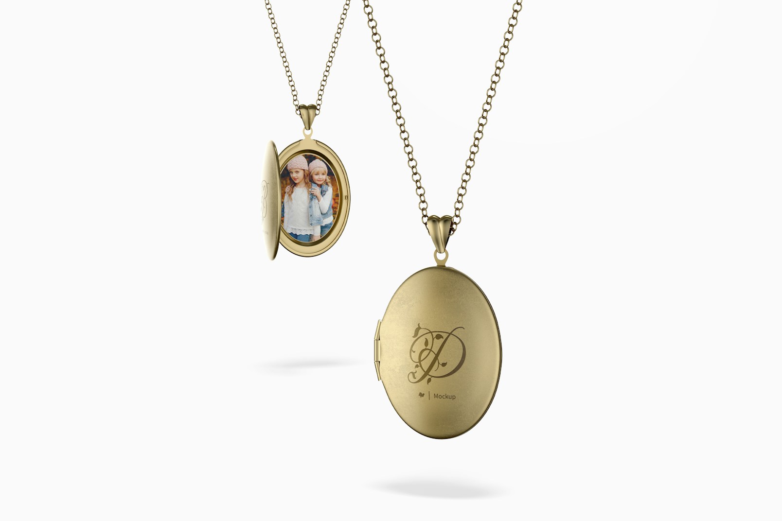 Locket Necklaces Mockup, Opened and Closed