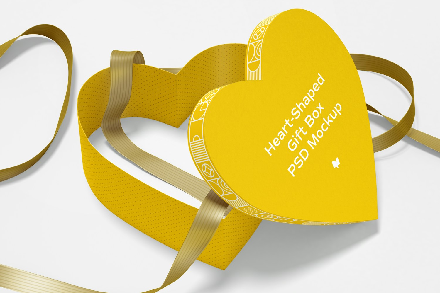 Heart-Shaped Gift Box With Paper Ribbon Mockup, Perspective View