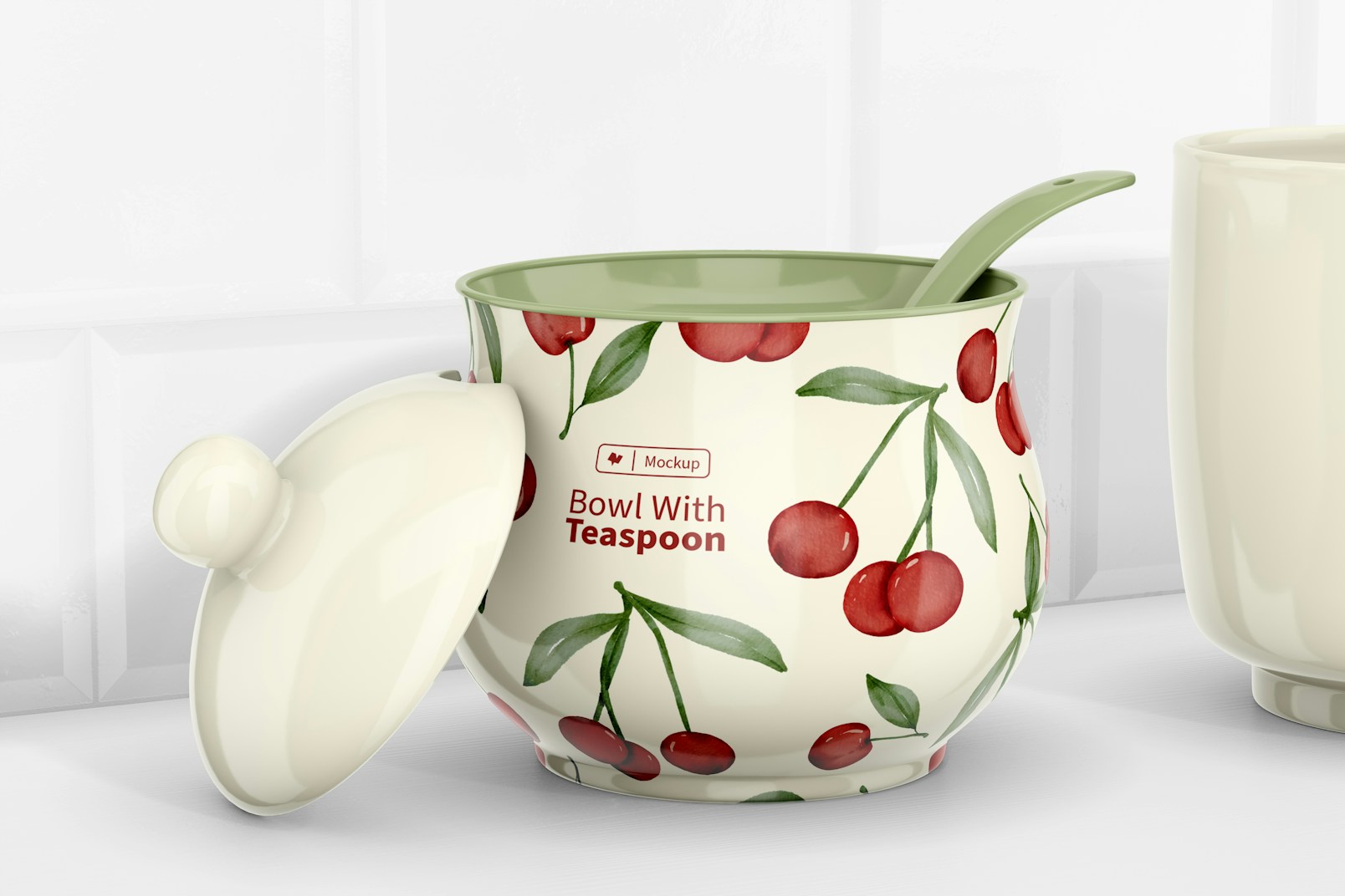 Bowl with Teaspoon Mockup, Perspective