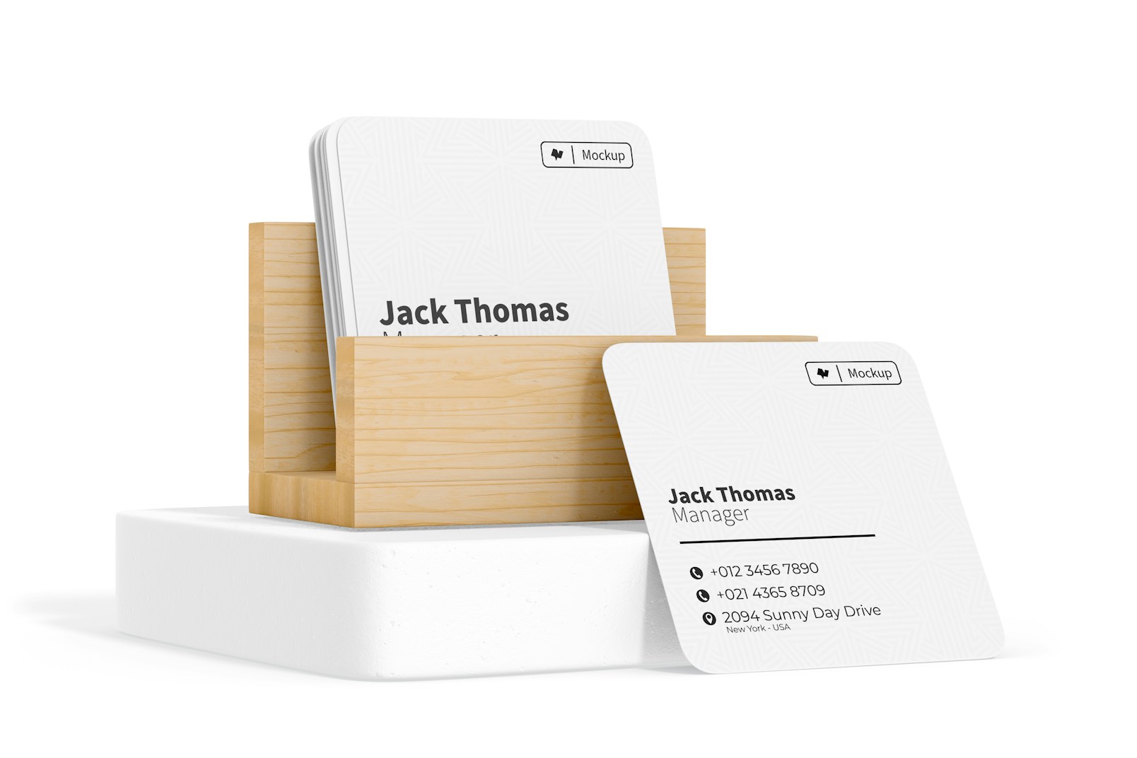 Round Edges Square Business Cards Mockup, Front View