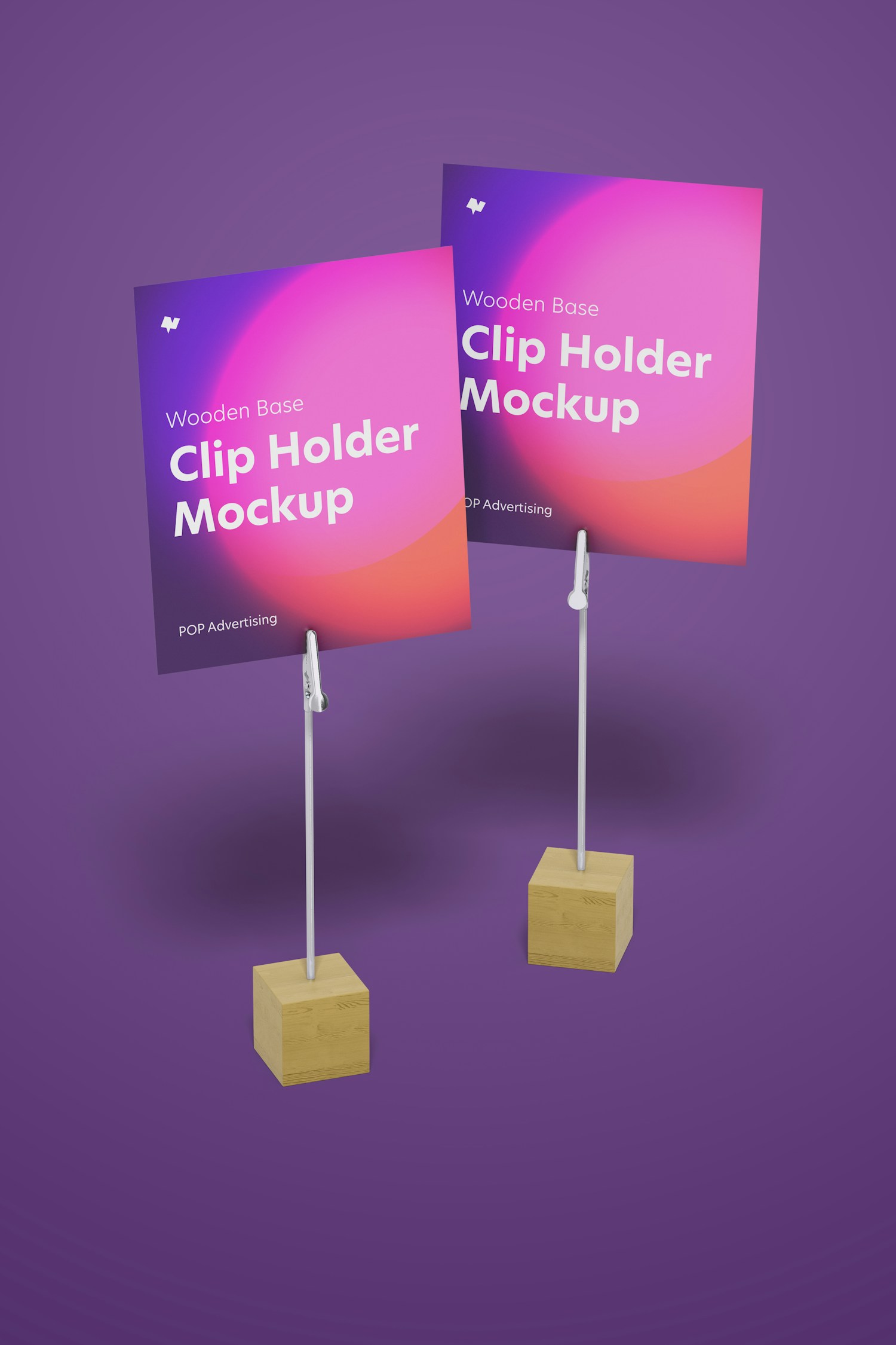 Wooden Base Photo Clip Holders Mockup, Perspective