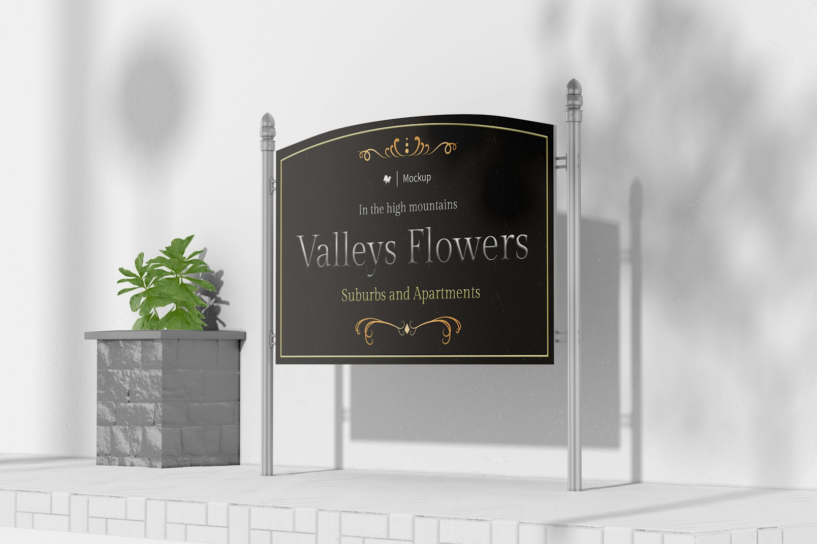 Outdoor Metallic Signage Mockup, Right View