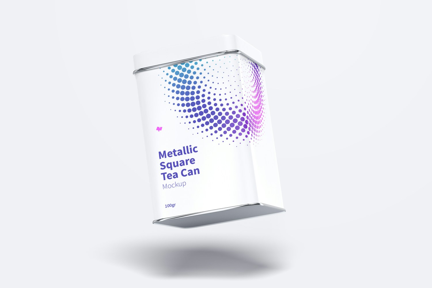 Metallic Square Tea Tin Can Mockup, Floating