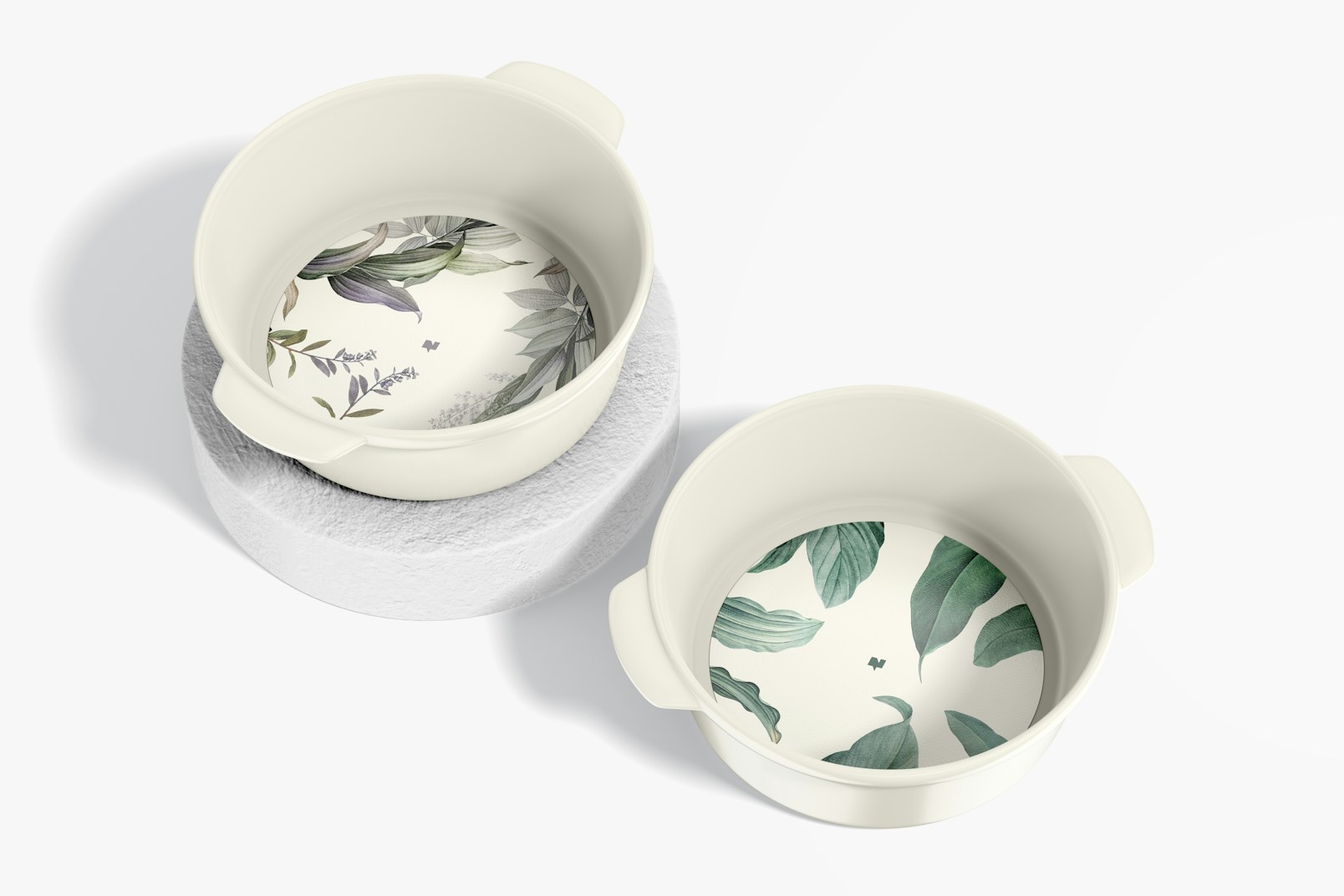 Round Ceramic Dish with Handles Mockup