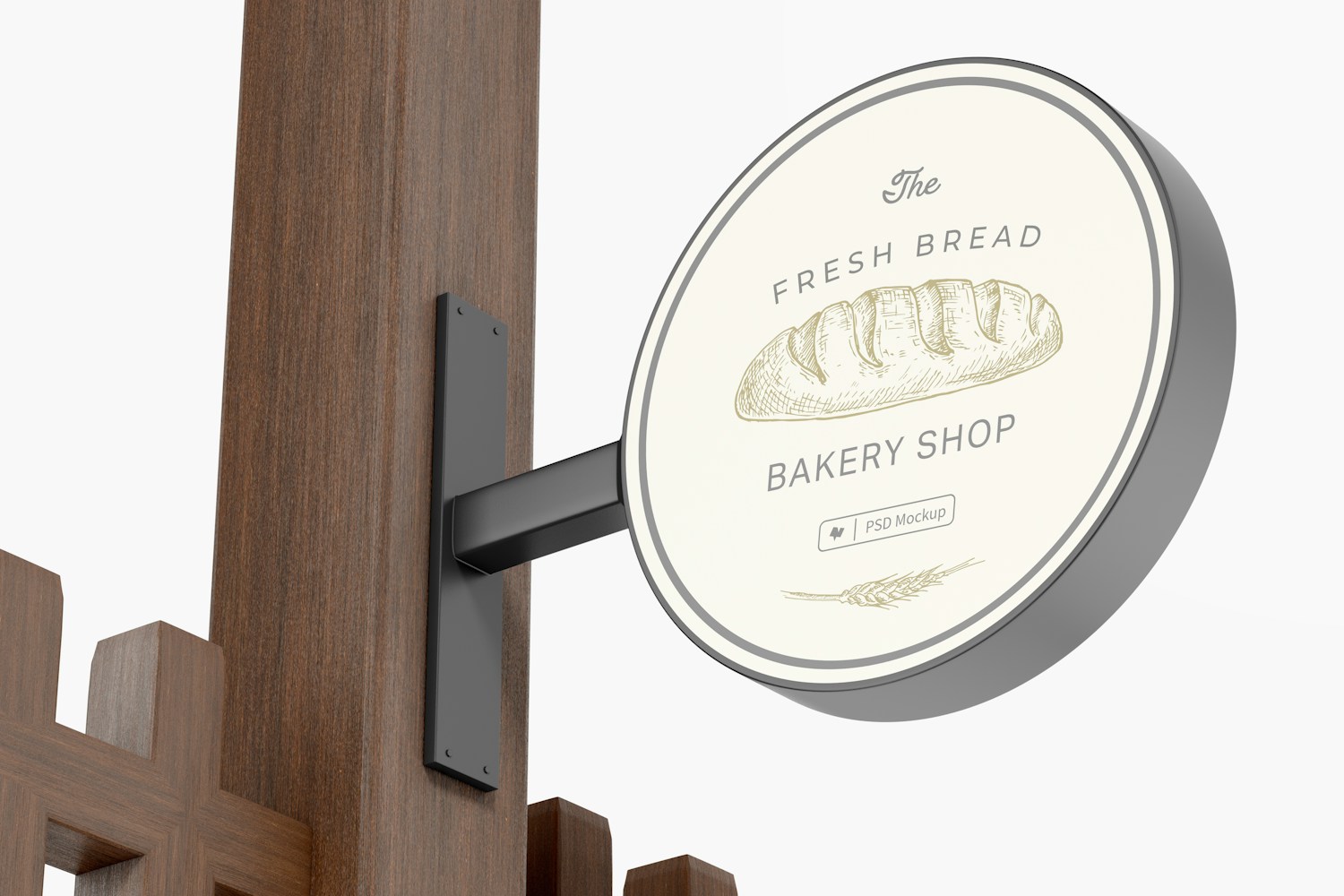 Round Wall Sign Mockup, Low Angle View