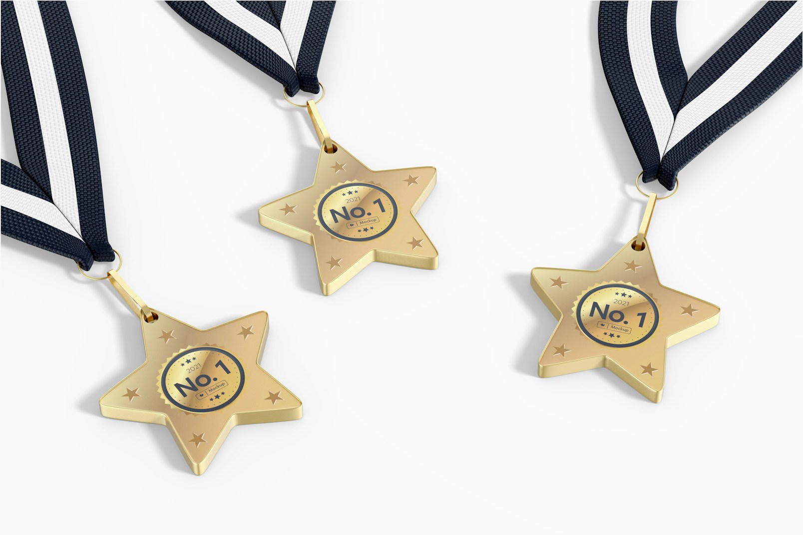 Star Competition Medals with Ribbon Set Mockup